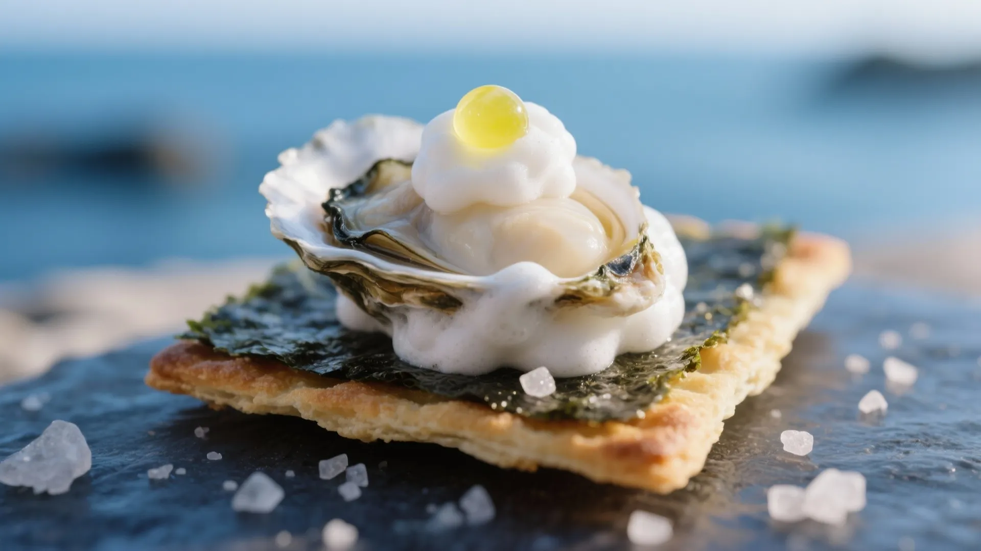 3. Oyster Foam on Seaweed Crisp
