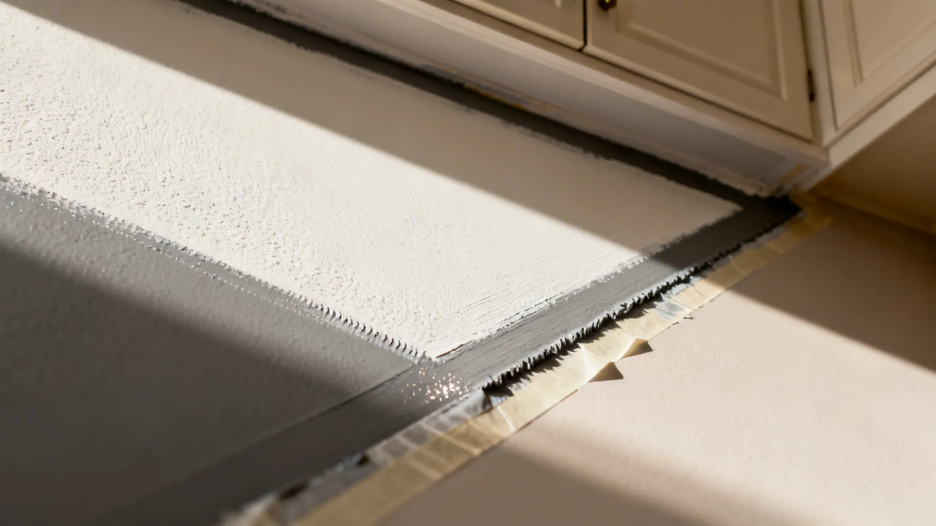 Close-up of a crisp ceiling paint line between dark border and light center.