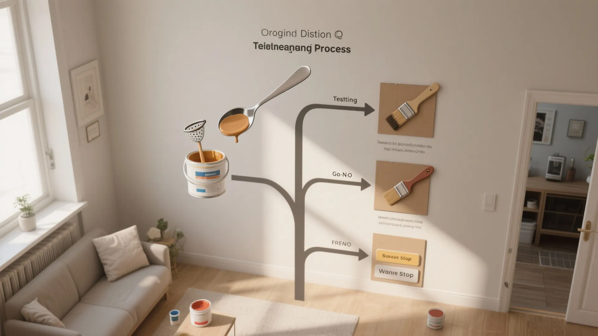 Top-down visual decision flow for testing and deciding whether to reuse or dispose of paint.
