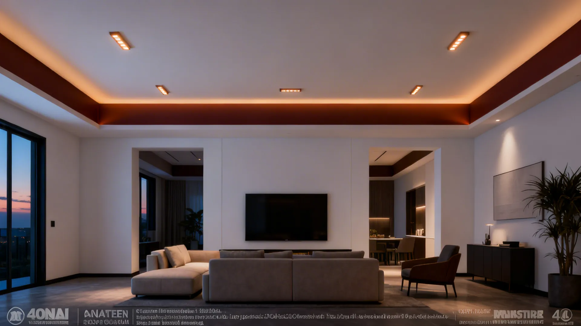 Painted halo band on the ceiling creating a faux tray effect without a drop.