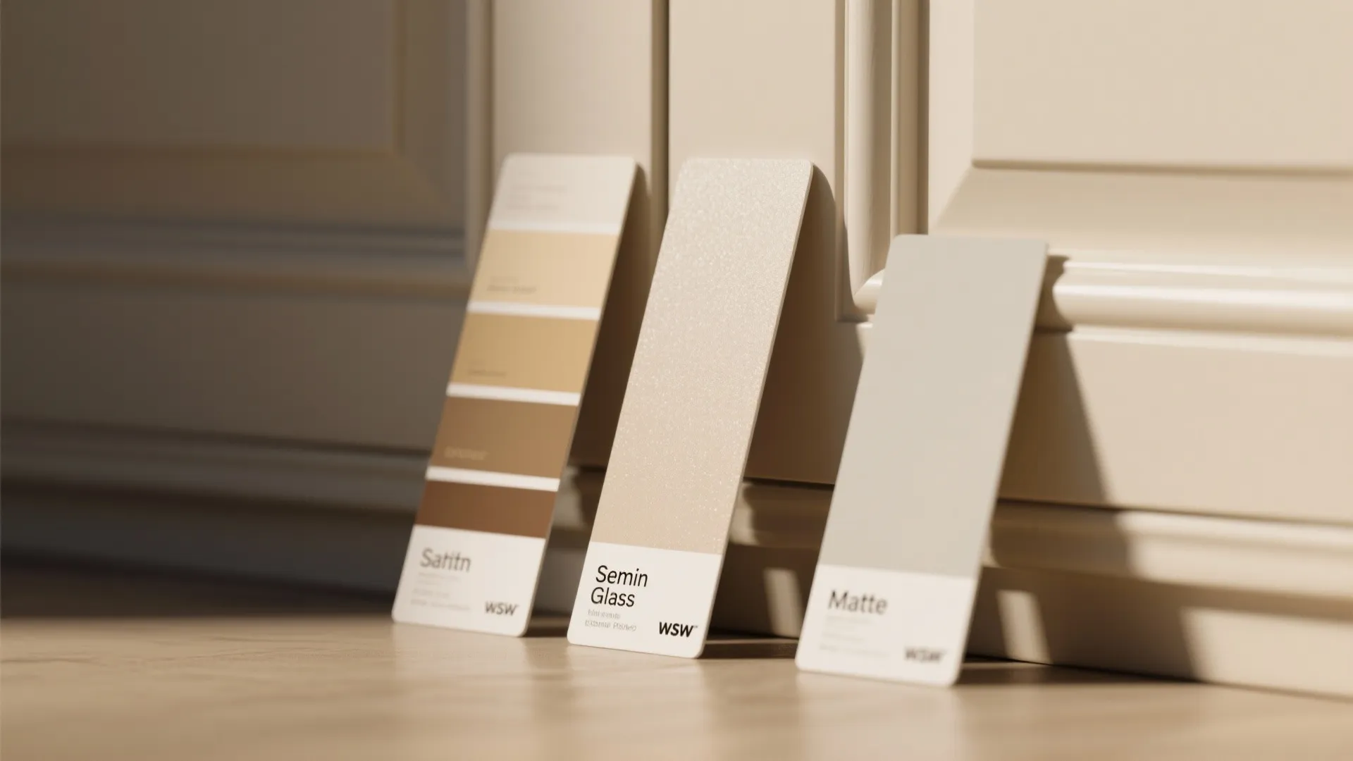 Close-up of satin, semi-gloss, and matte paint samples showing texture differences