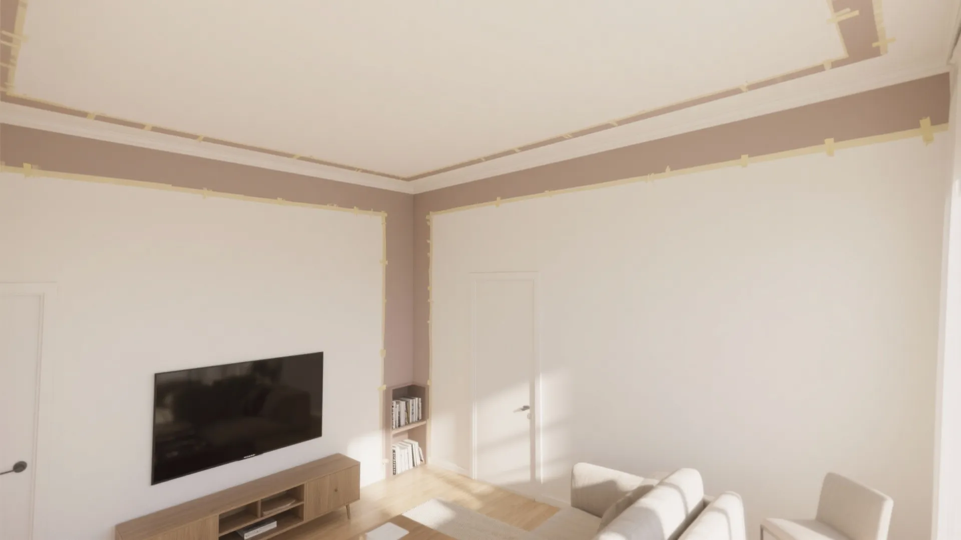 2) Painted ceiling zones that shape the room