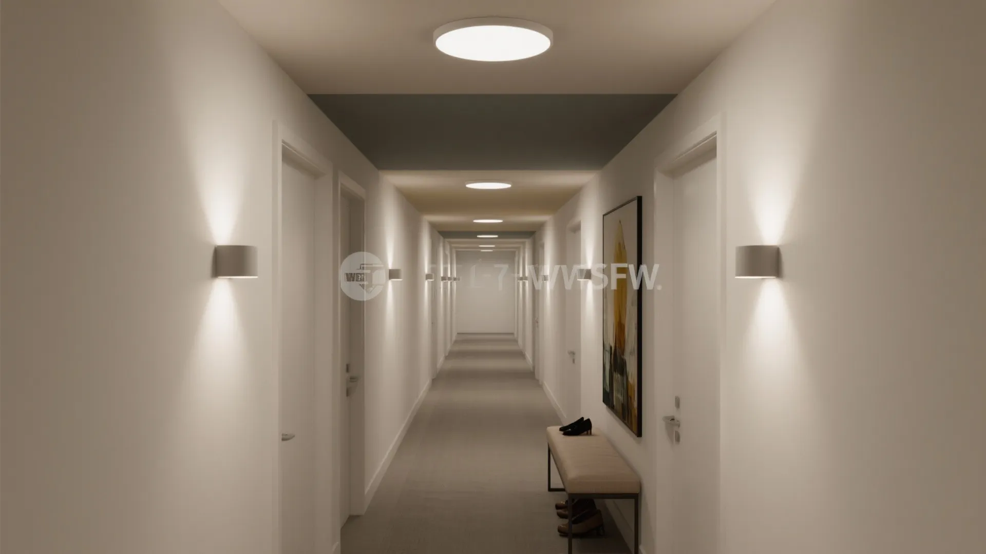 3) Painted ceiling zones and low-profile surface fixtures