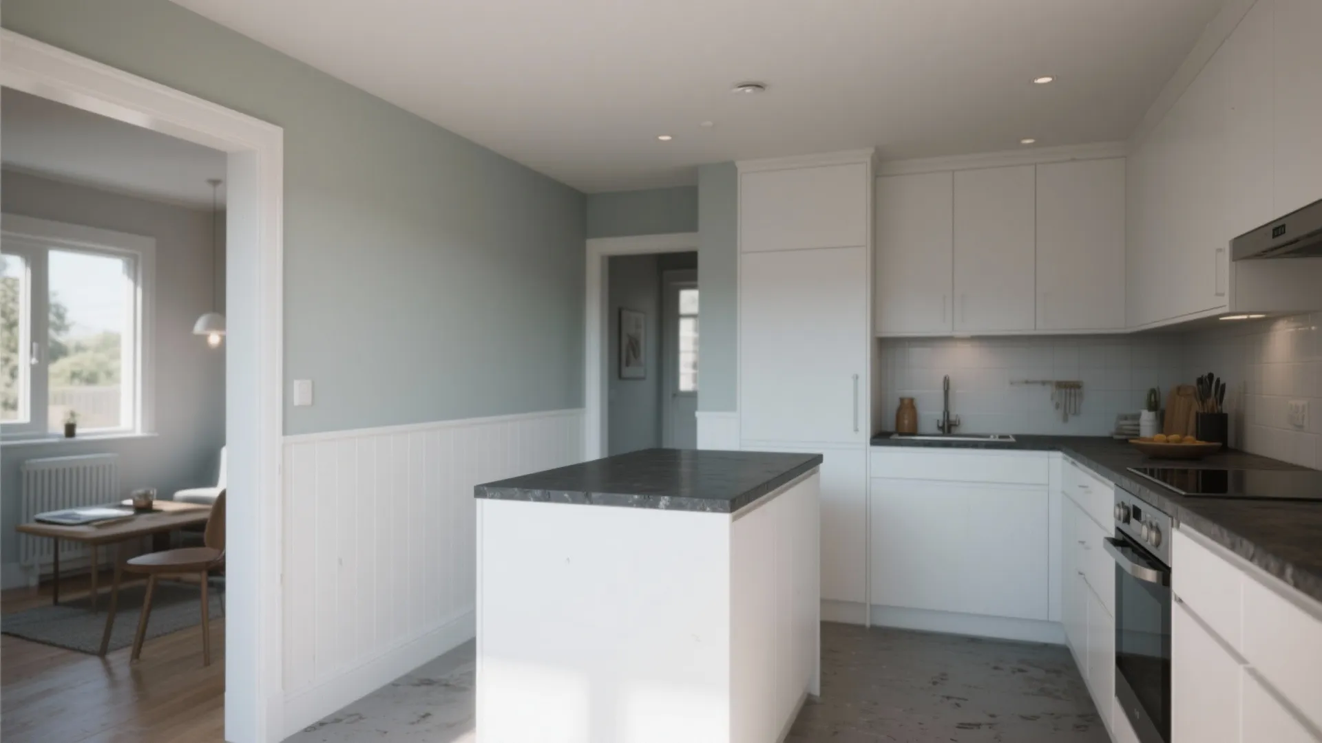 4. Use paint to define zones: half-walls, painted islands, and ceilings