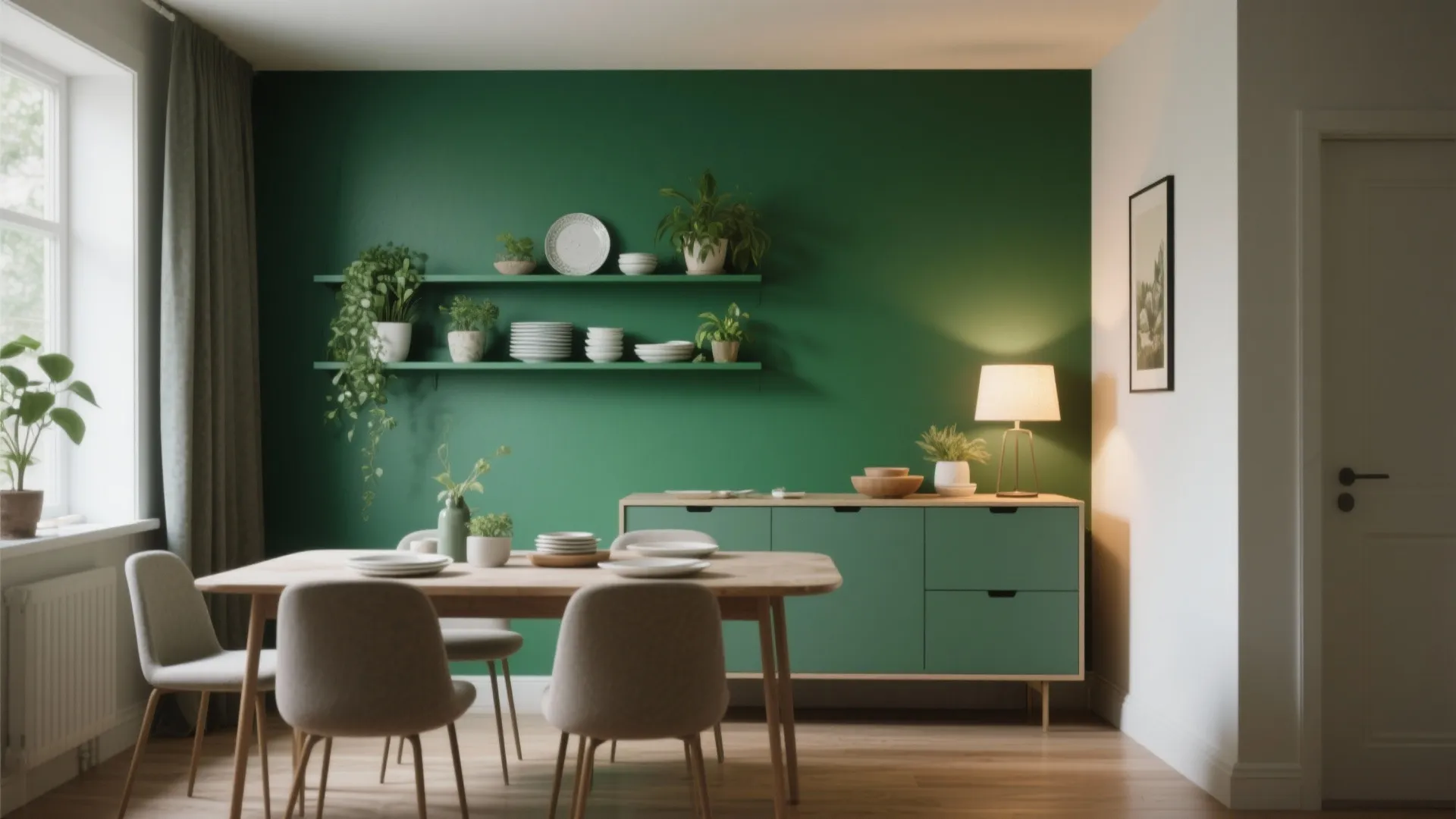 2. Painted Accent Wall with Floating Shelves