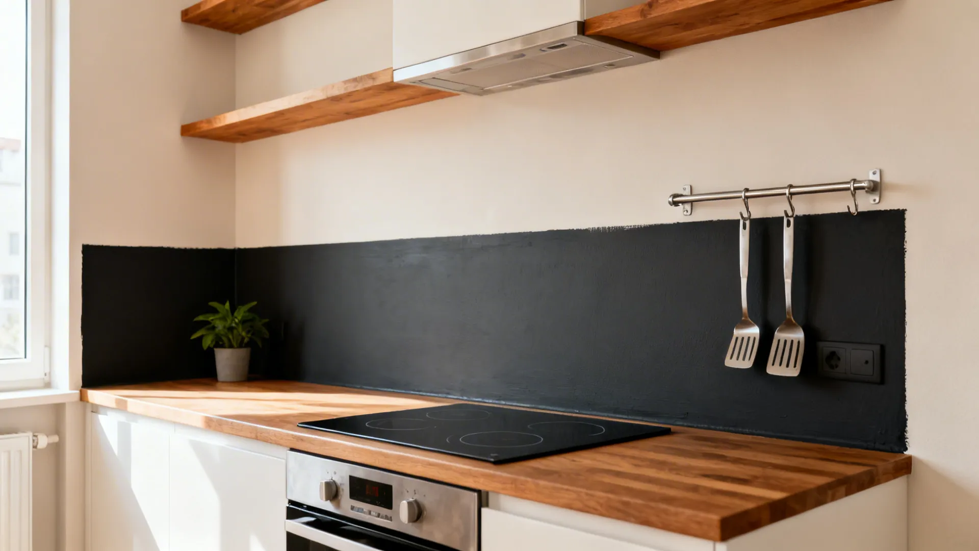 High-Contrast Backsplash Band Painted On