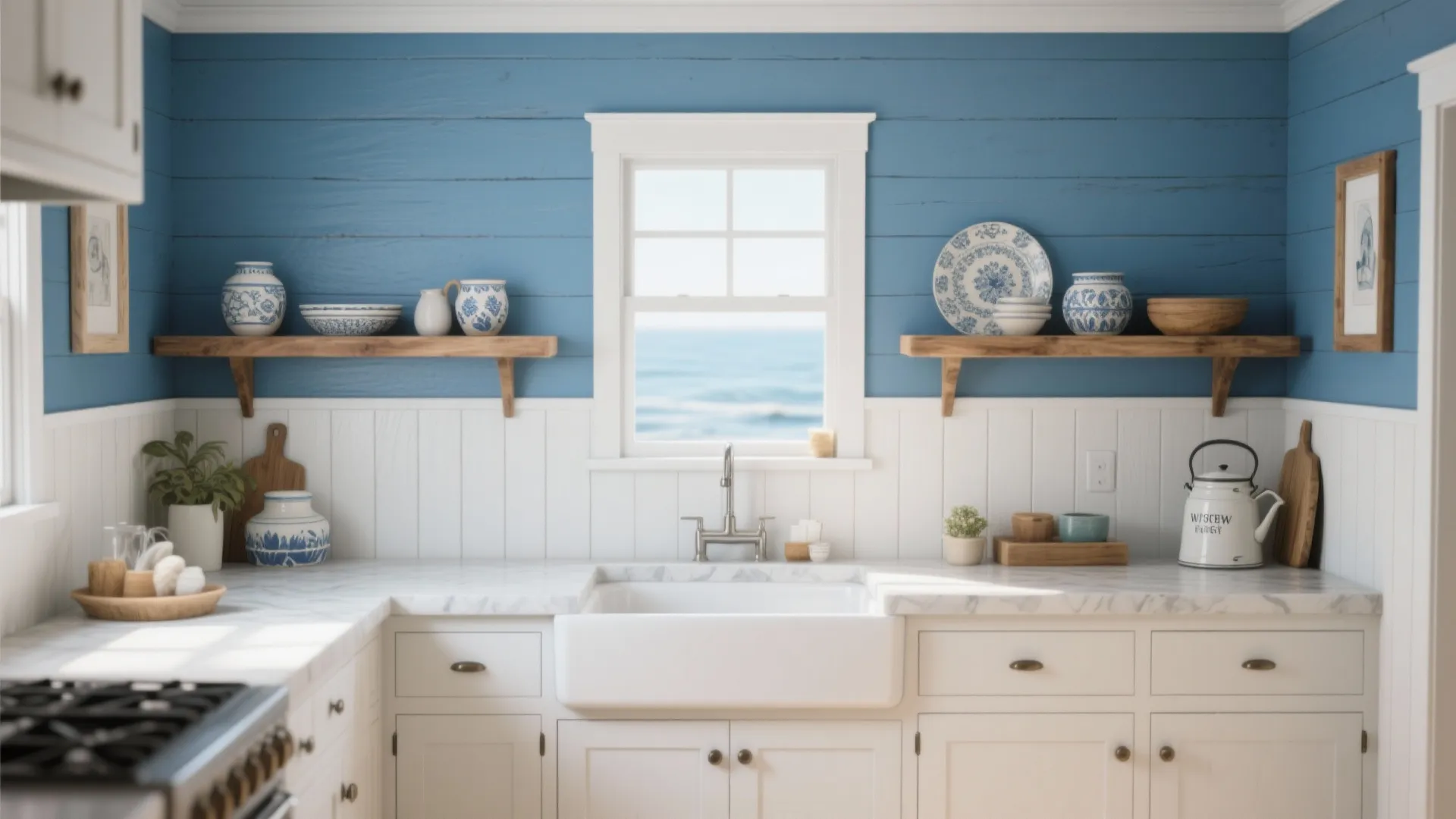5. Painted Blue Accent Wall Behind White Shiplap