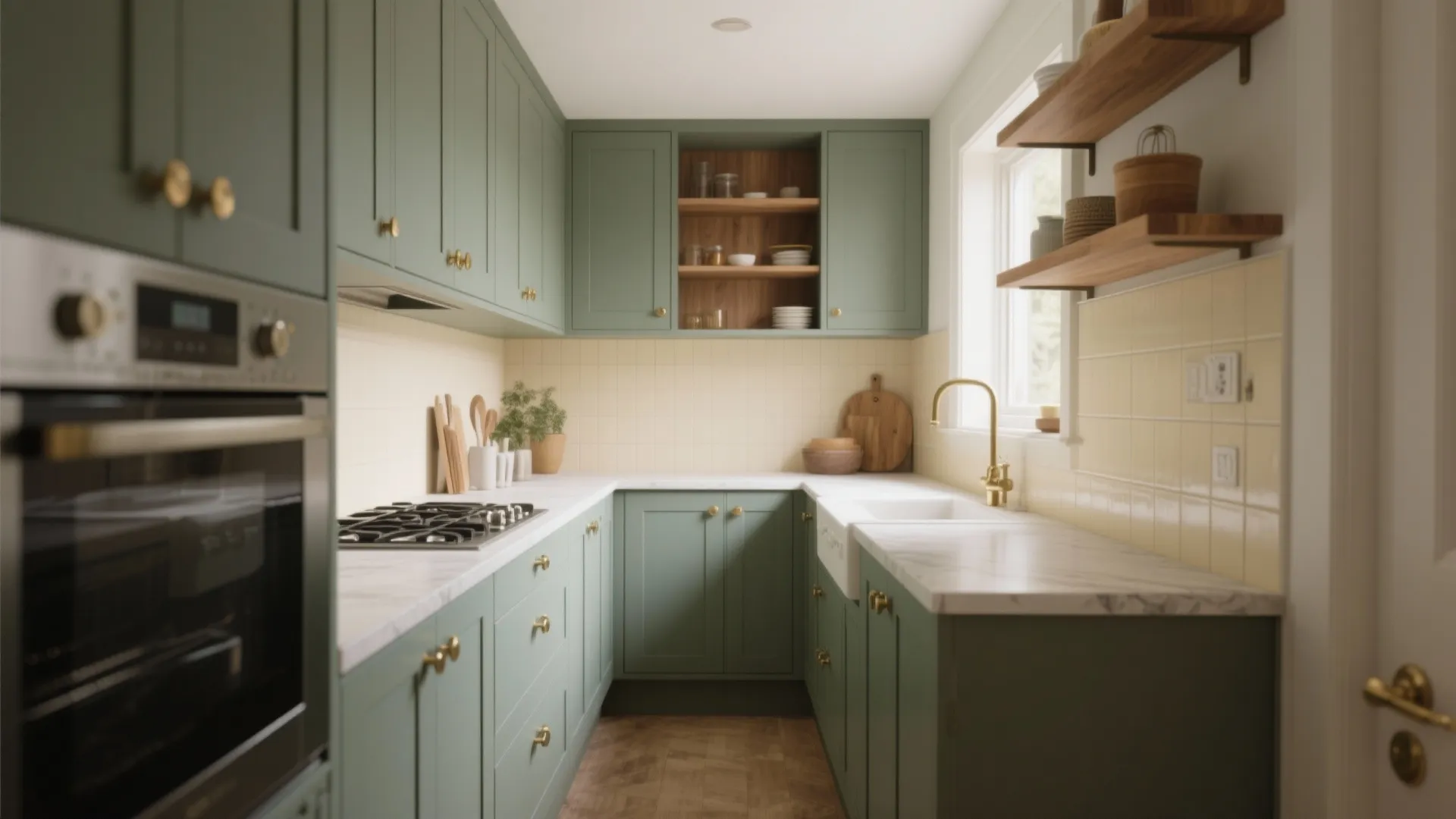 Painted Cabinetry or Built-Ins in Green-Gray