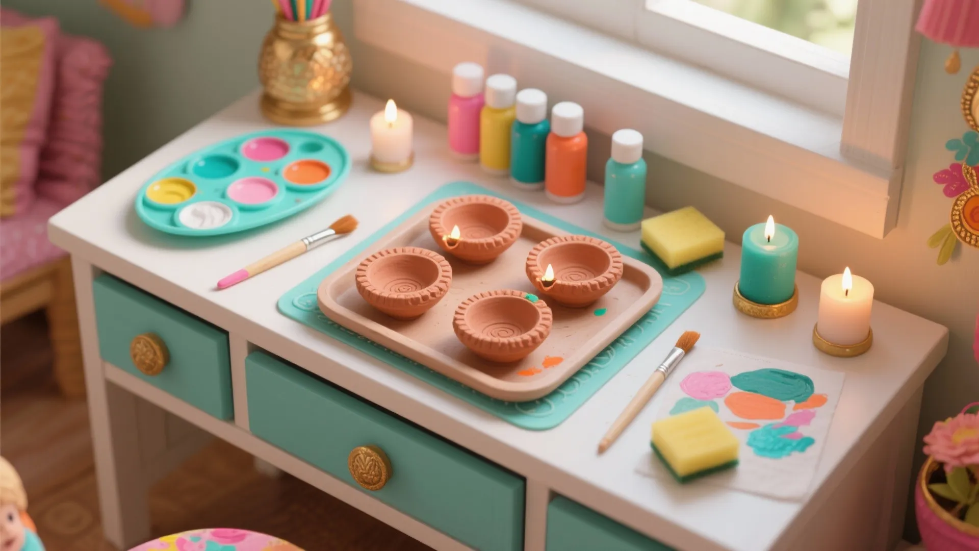 Painted Clay Diyas with Non-Toxic Colors