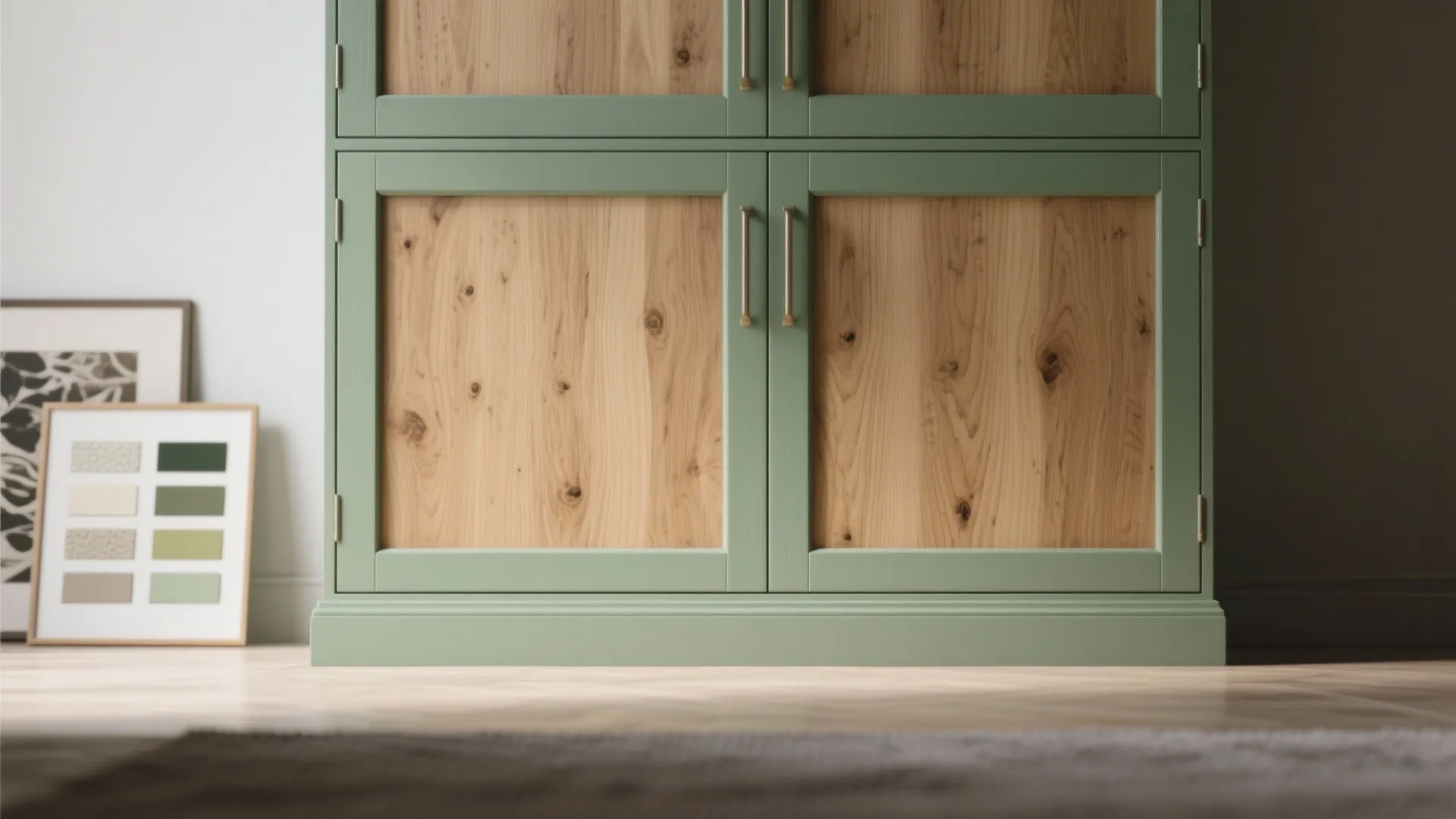 3. Painted Oak Frames with Natural Panels to Balance Warmth and Color