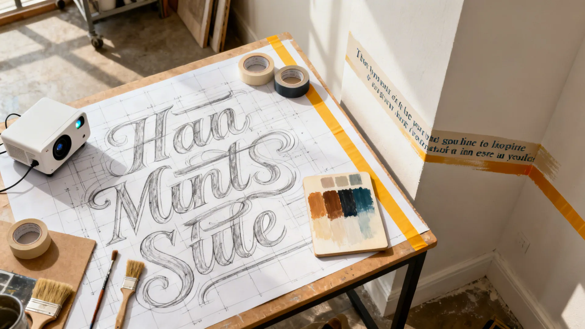 4) Hand-painted murals and typographic accents for impact