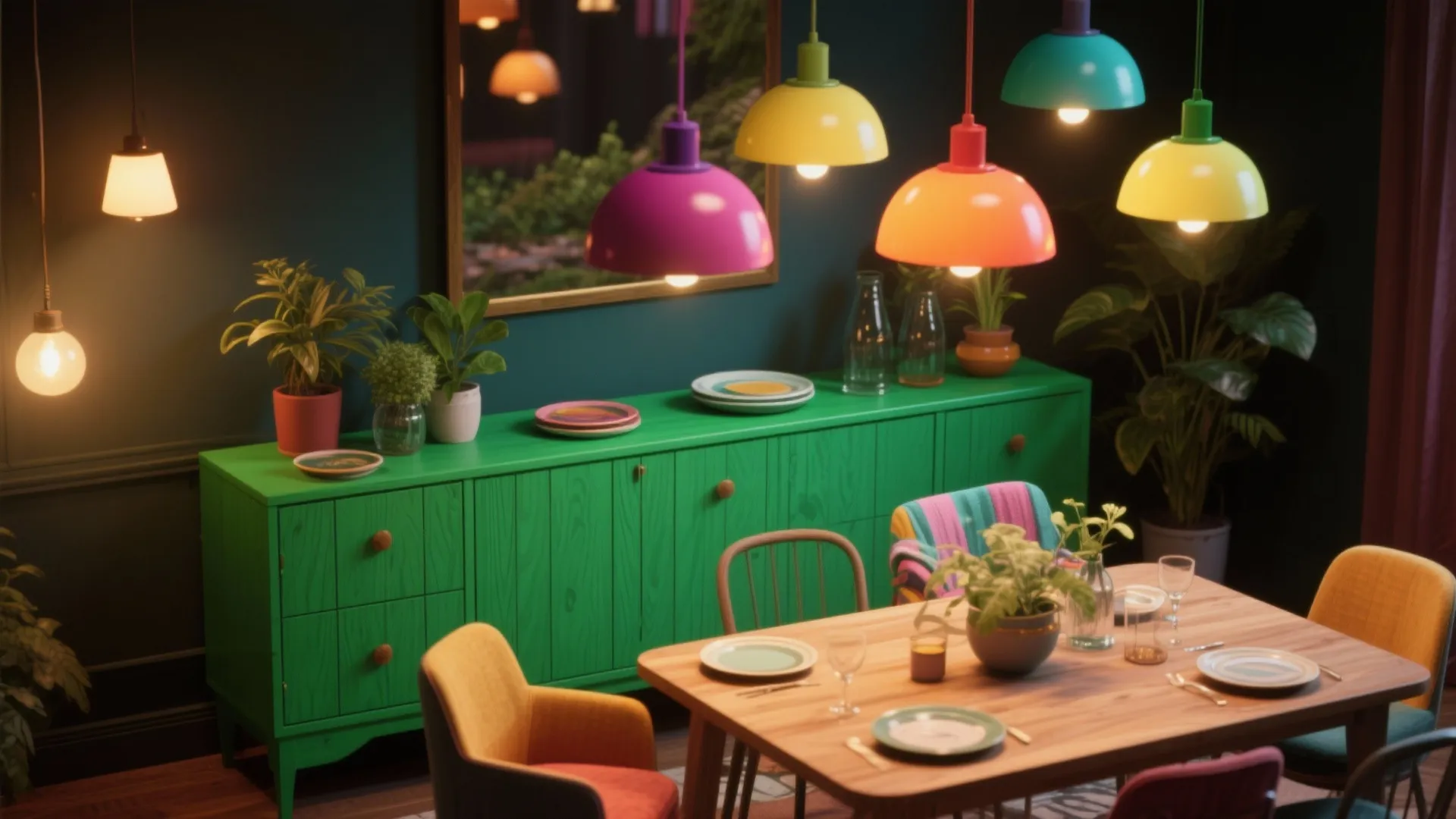 5. Playful Lighting and Painted Furniture