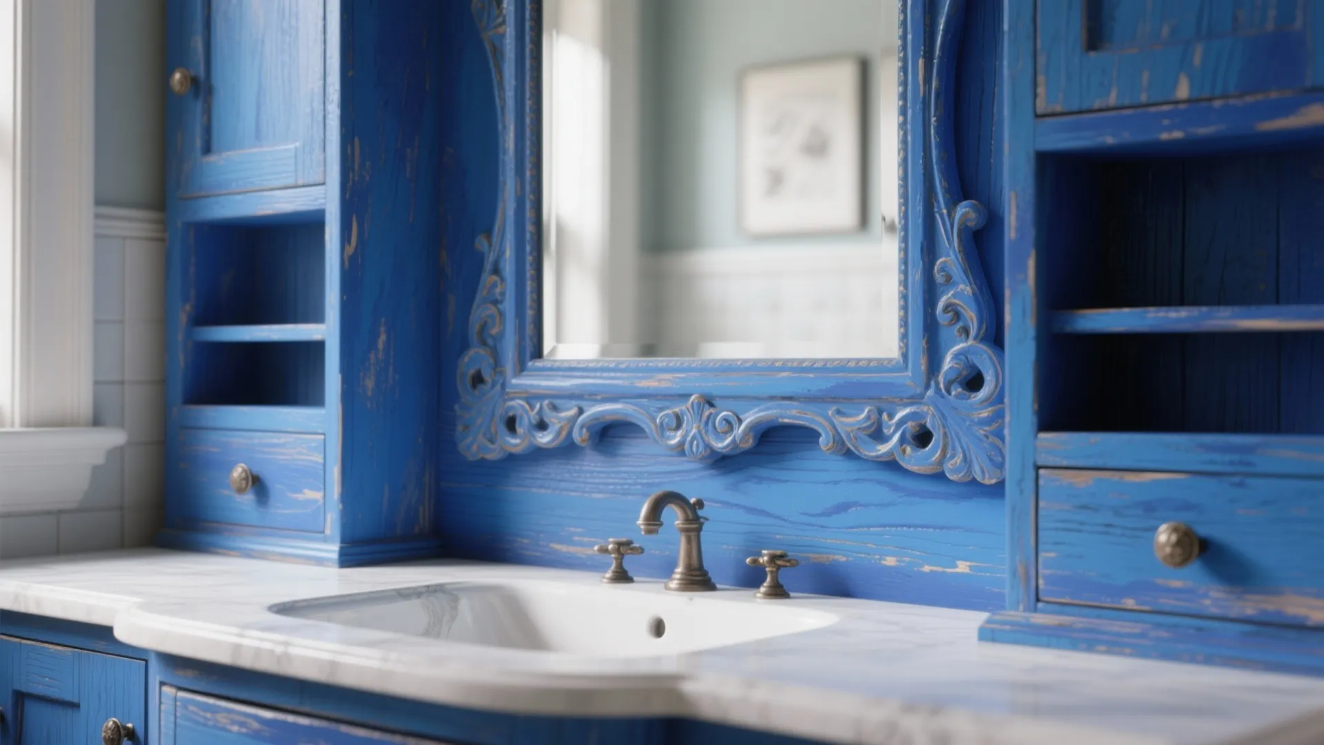 3. Painted cabinetry and hand-painted mirrors