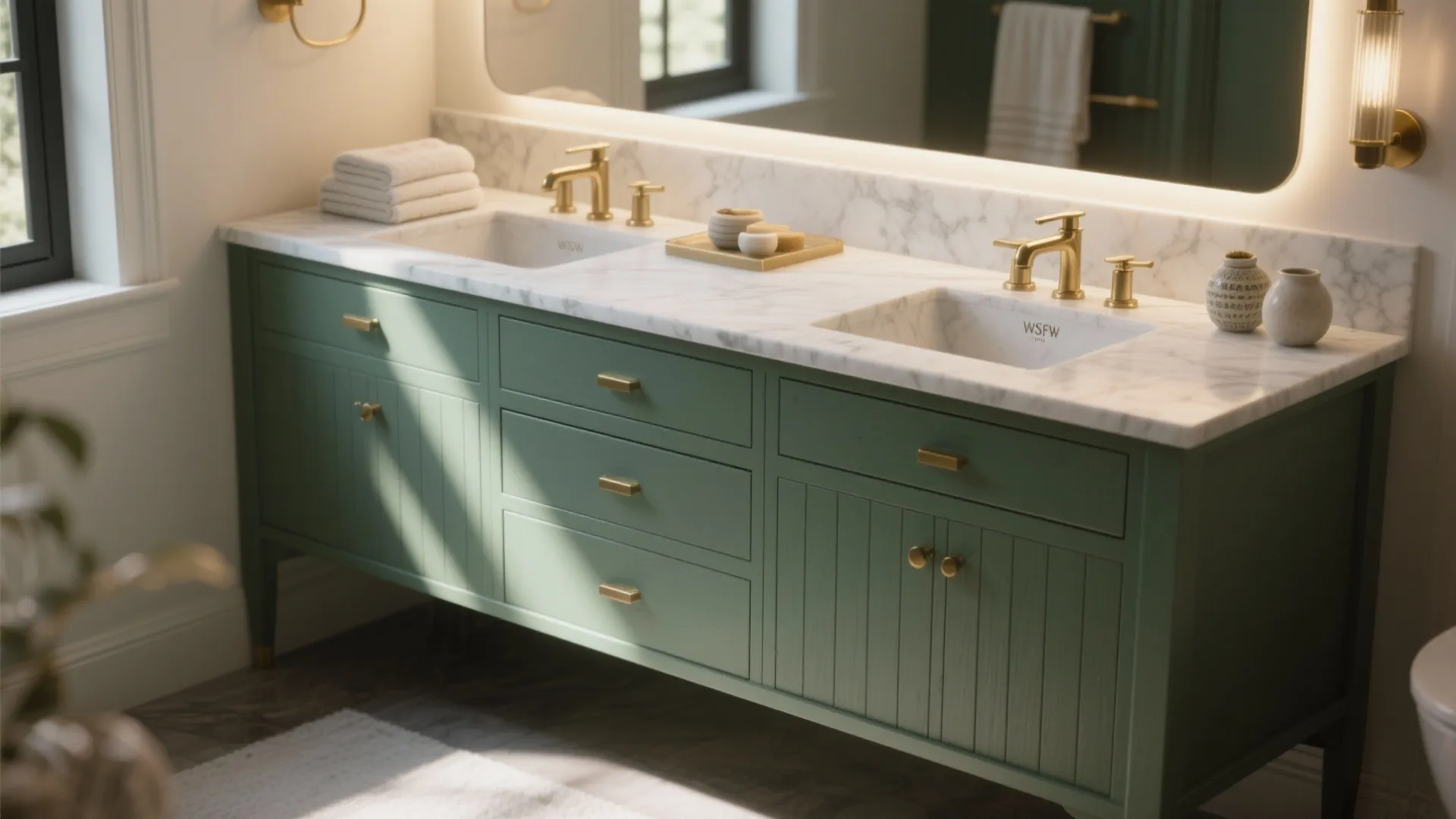 3. Painted Vanity Base with White Marble Top