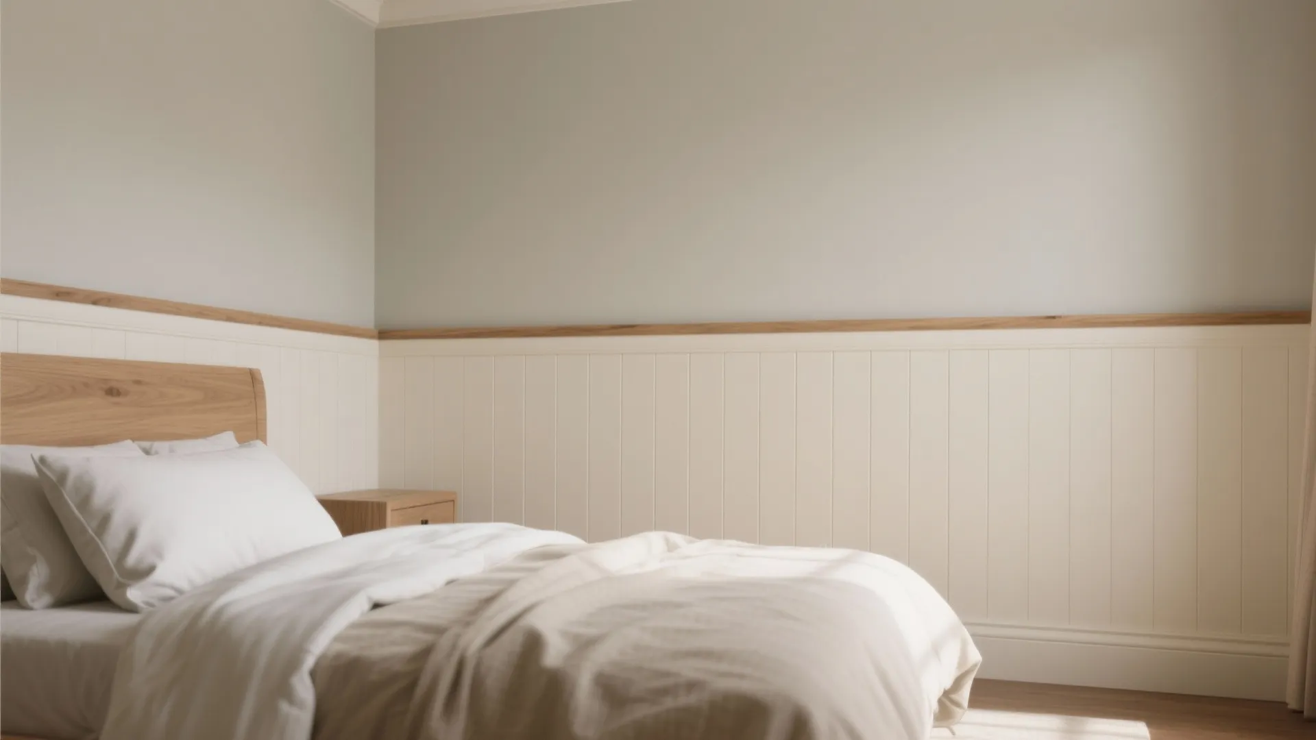 Painted Wainscot + Natural Wood Cap for Calm Contrast