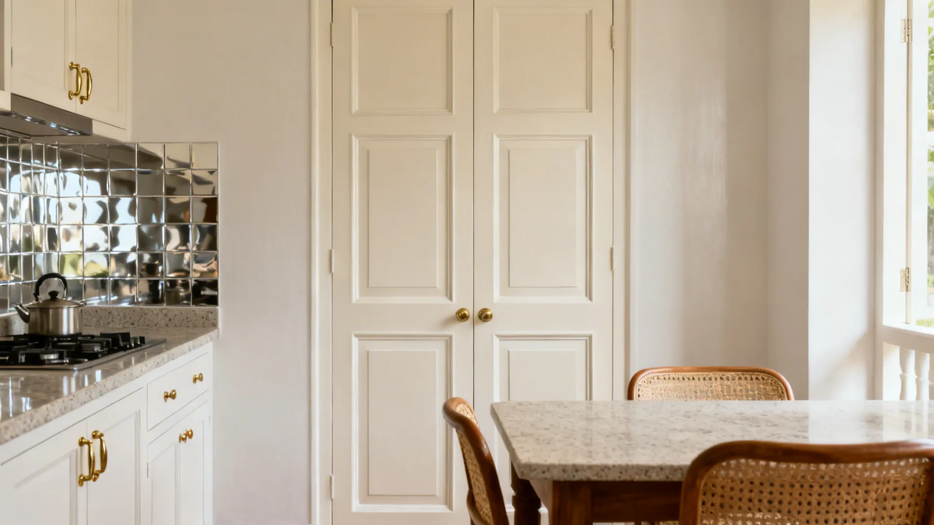 Painted Double Doors with Wainscot Detailing