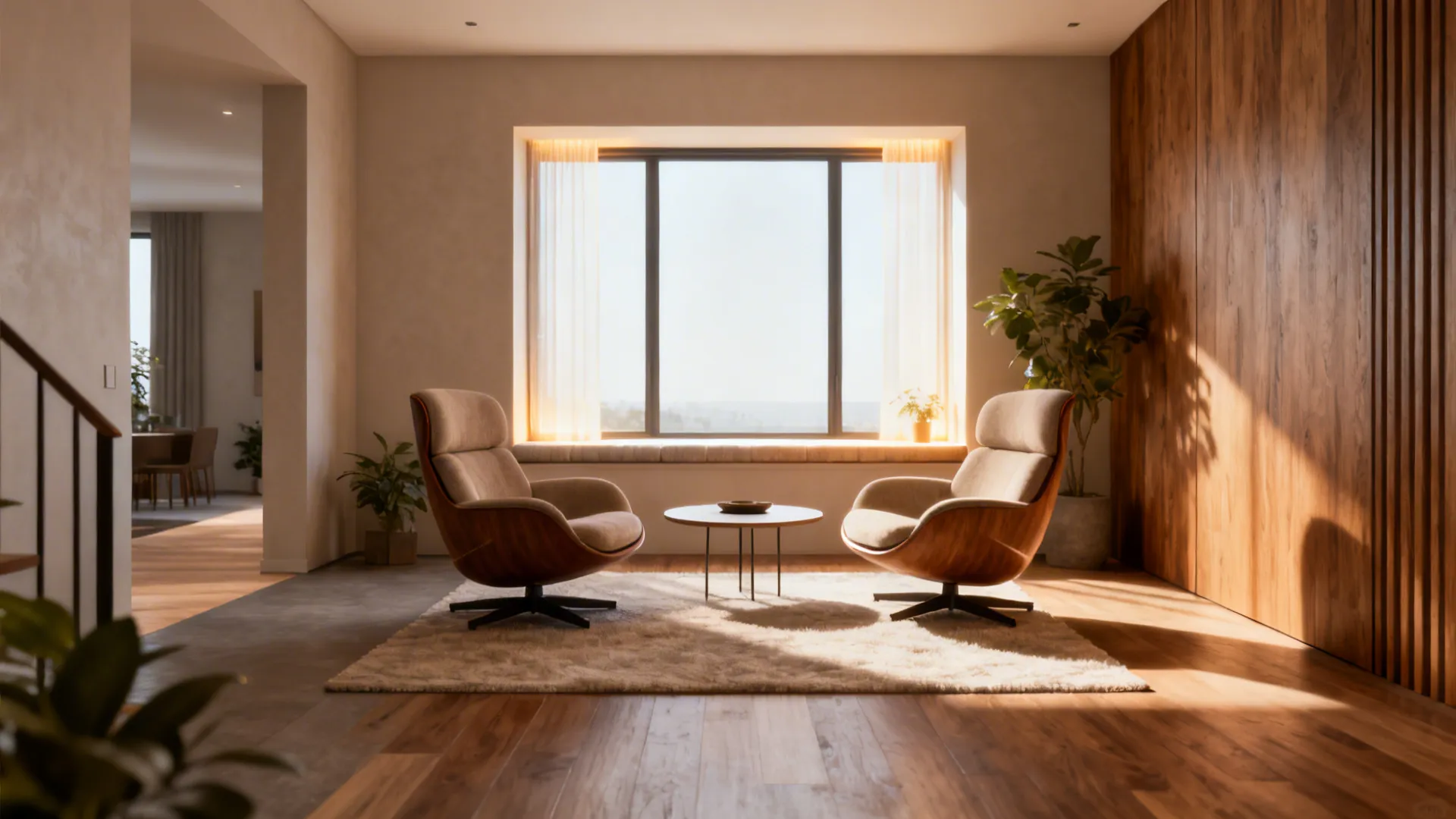 Two matching swivel club chairs forming a conversation nook near a window.