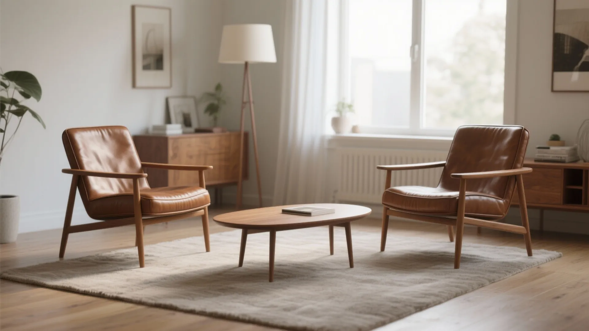 2. Pair of Mid-Century Leather Chairs for Symmetry