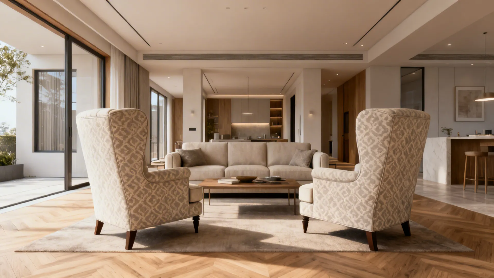 2. Use a pair of accent chairs to balance an open layout