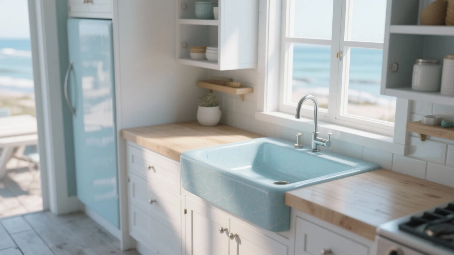 1. Coastal Calm: Pale Blue Ceramic Sink