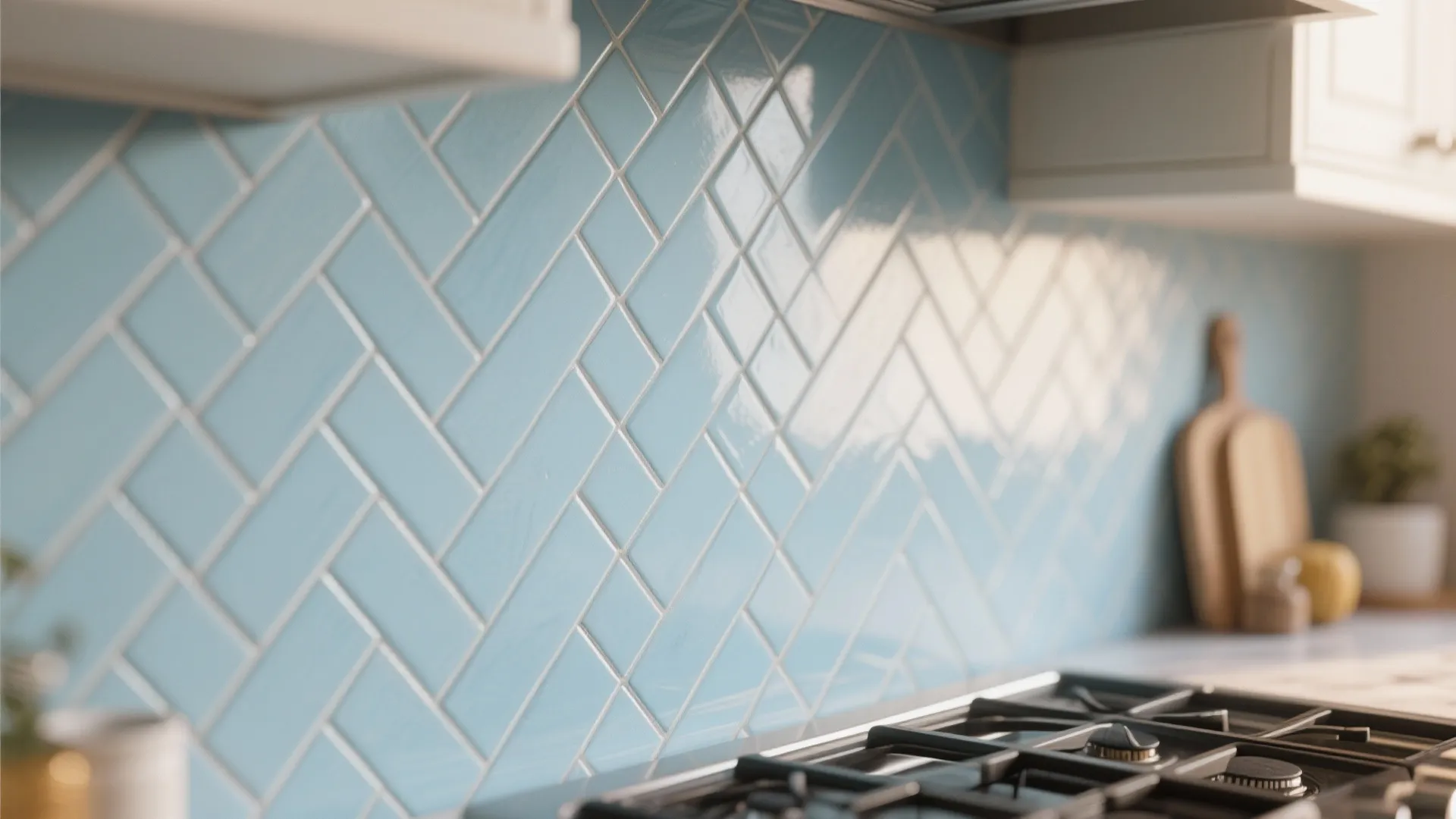 2. Pale blue herringbone accent