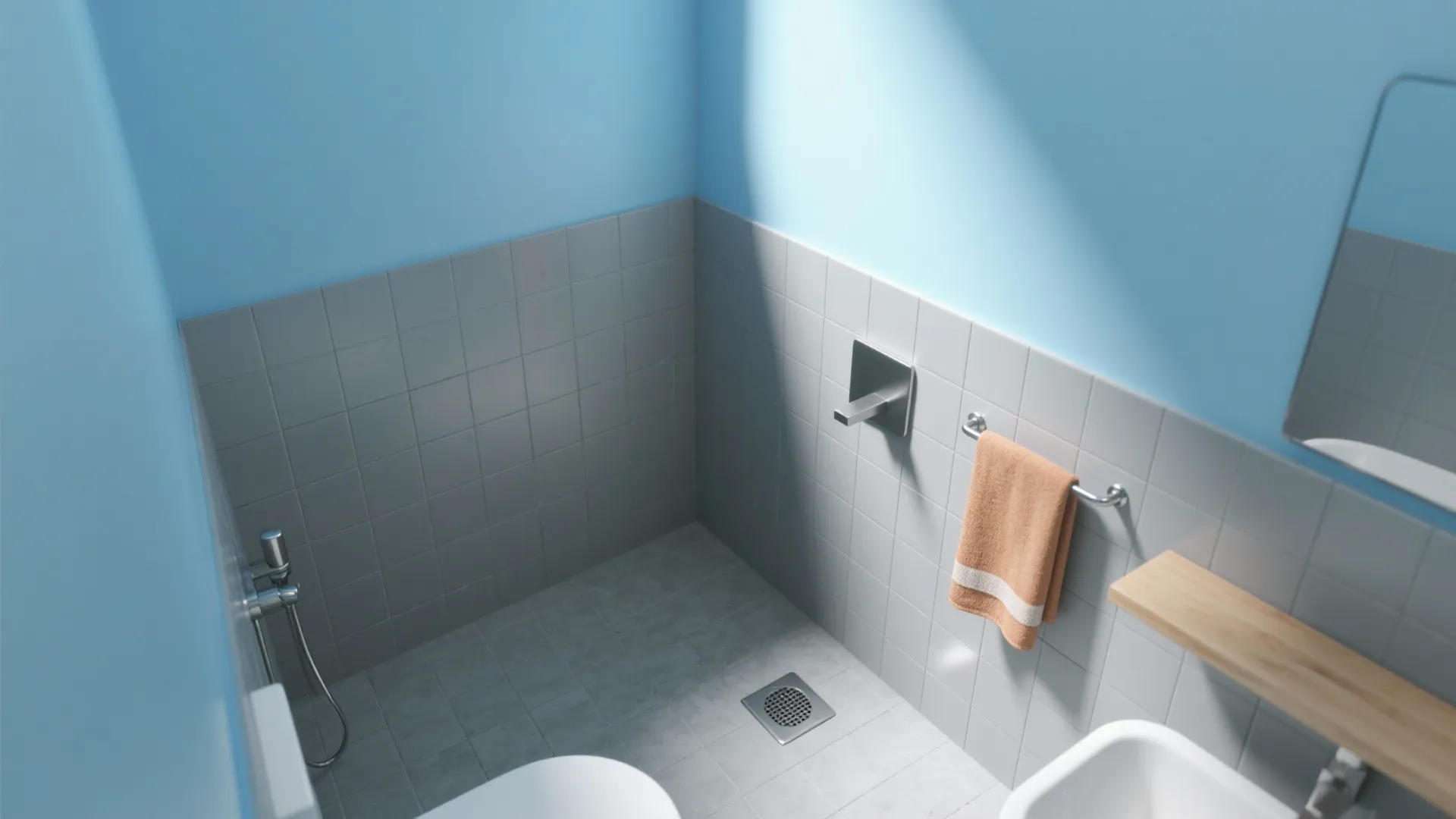 1. Pale Blue Walls with Mid-Gray Tiles