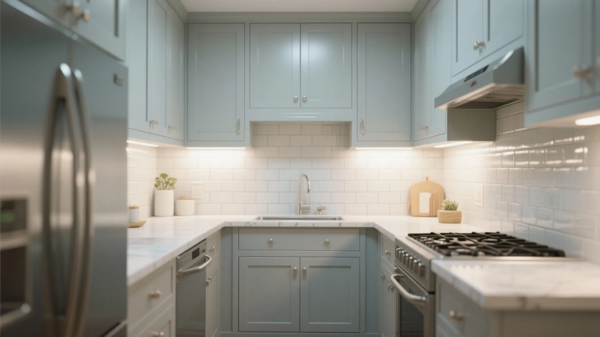 3. Pale dove grey for small kitchens
