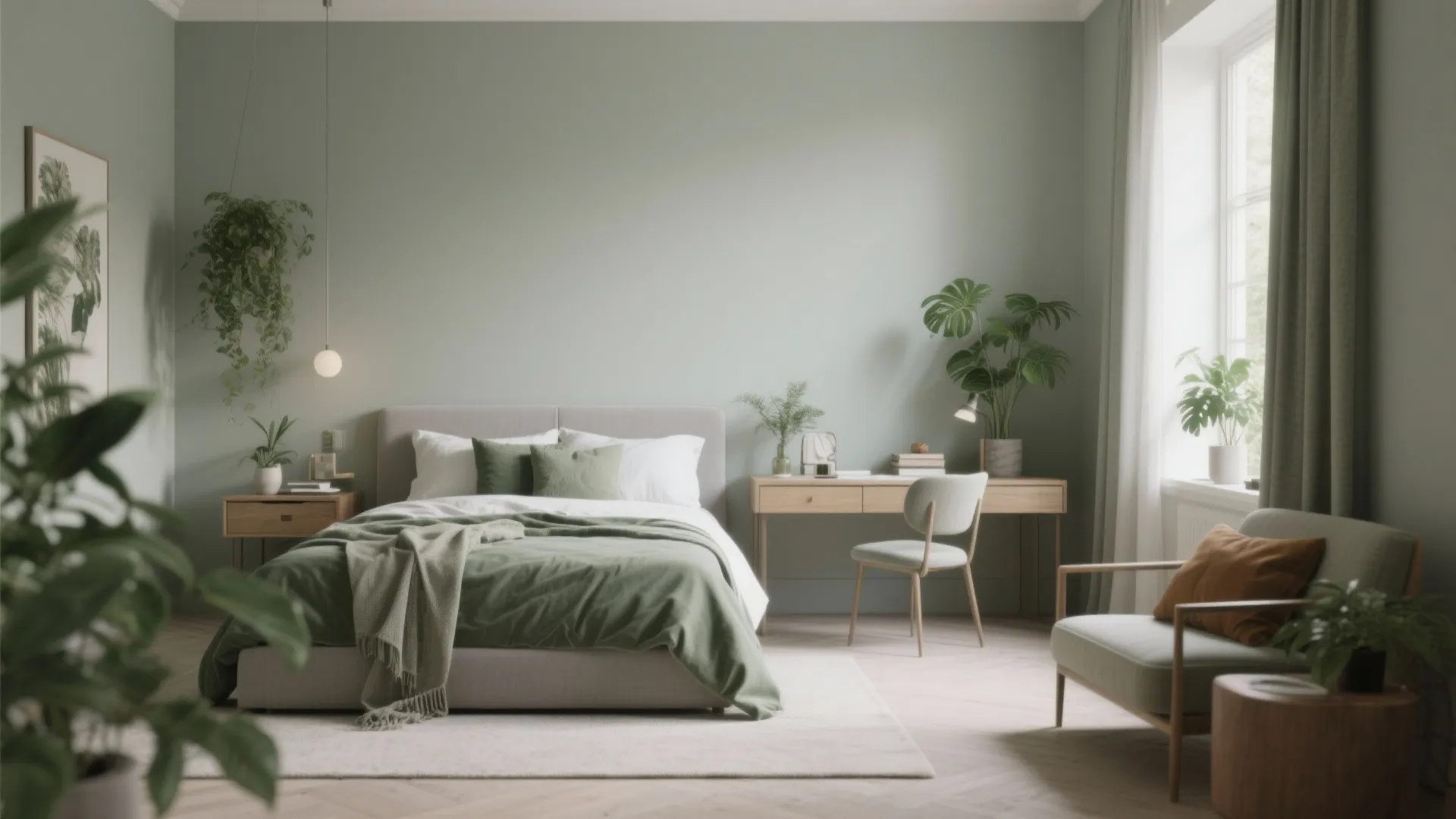 5. Pale Greige with a Touch of Green — modern, calming, subtle