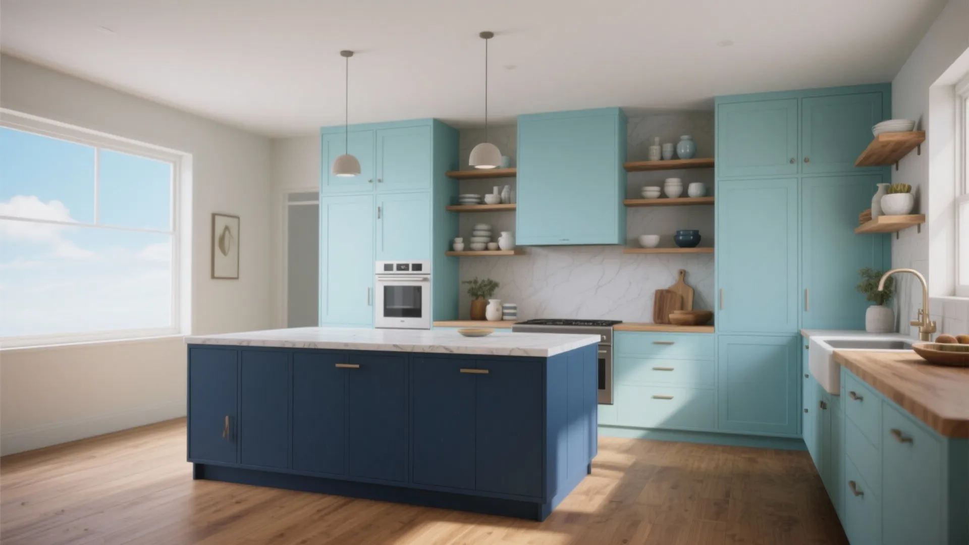 1. Pale, layered blues instead of literal beach murals