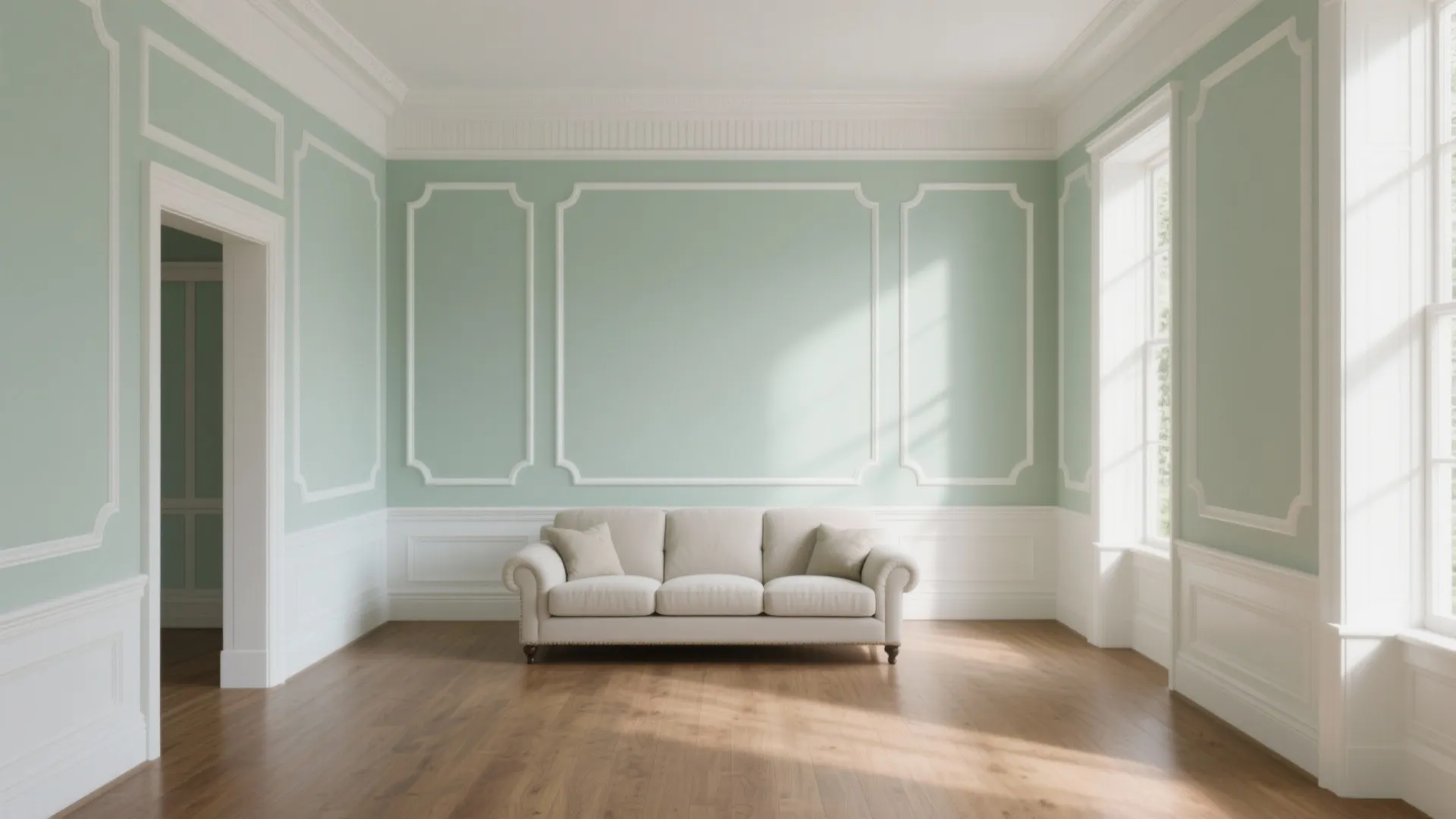 3. Pale Sage with Trim in Contrasting White