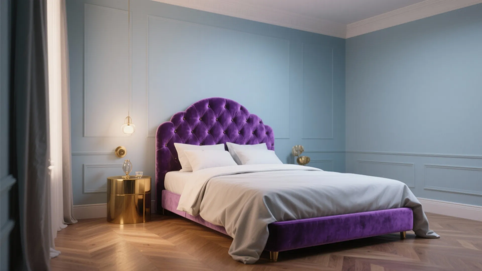 3. Jewel-Toned Accent with Pale Blue Walls