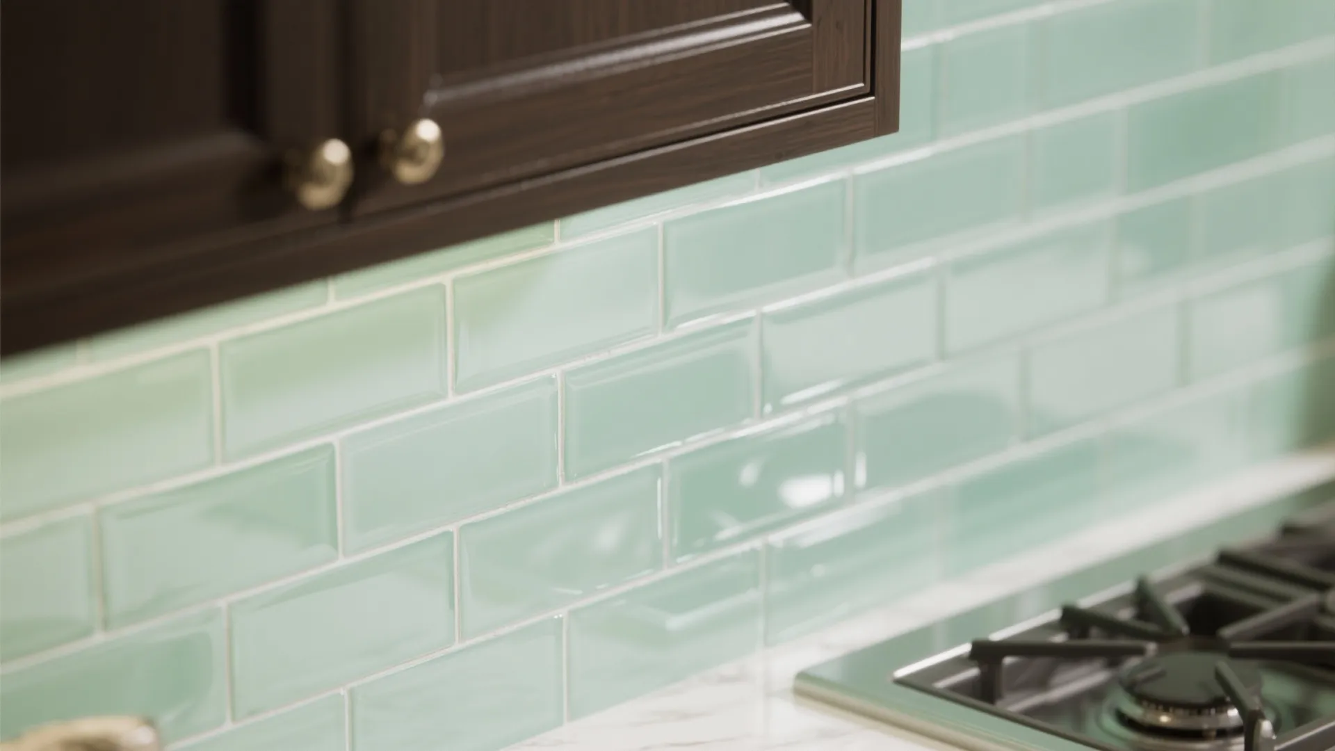 5. Pale green subway backsplash + espresso shaker cabinets