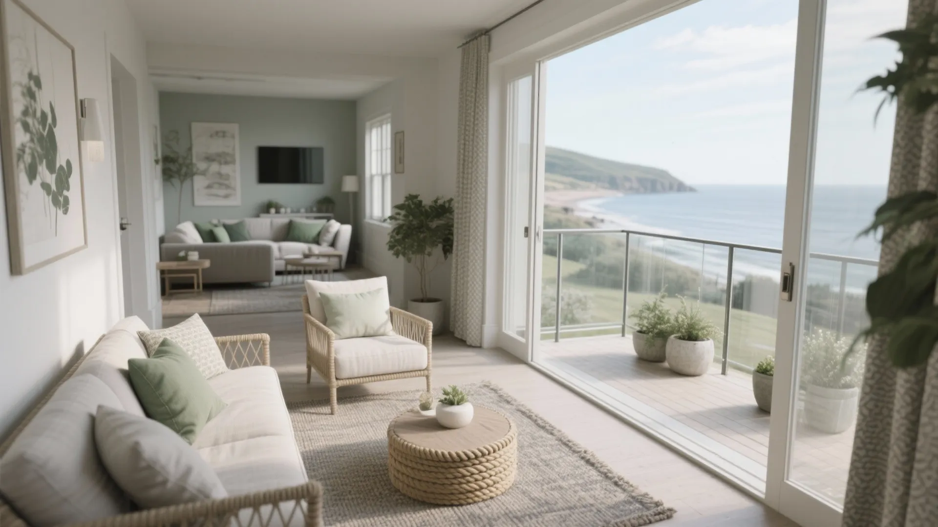 Coastal palette, tactile layers, and indoor-outdoor flow