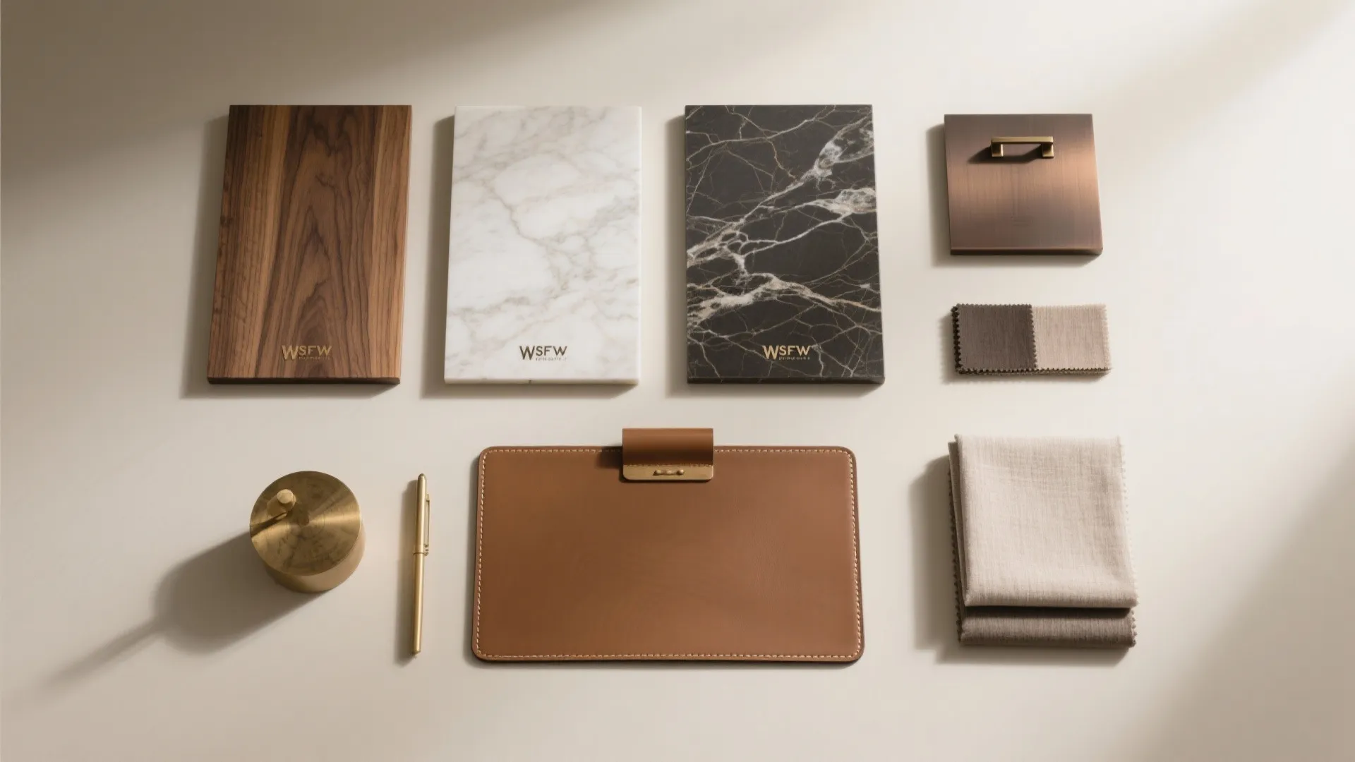 Material palette: stone, wood, and metal for quiet luxury