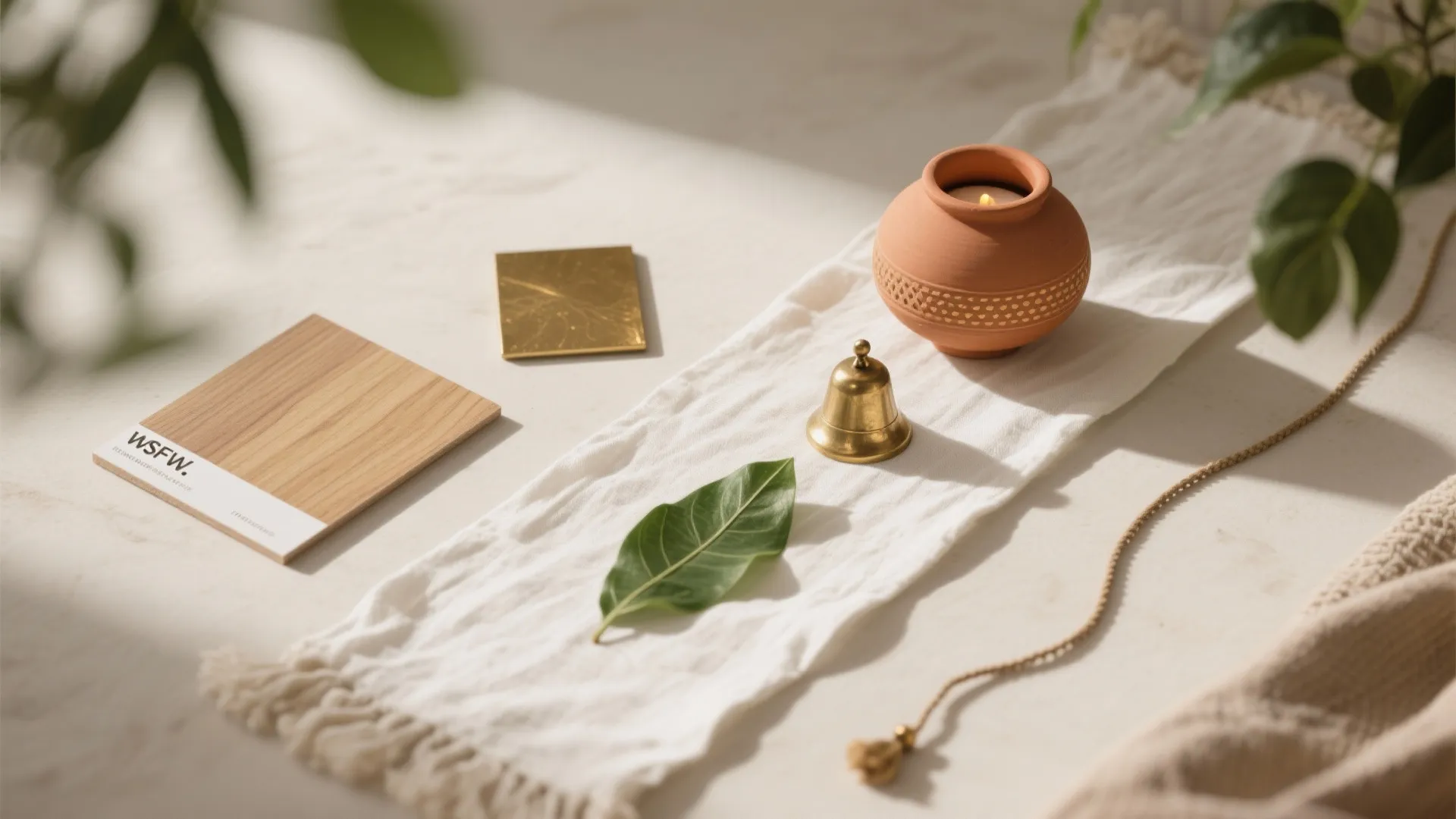 Color palette and sensory layering: soft whites, natural wood, and gentle aroma