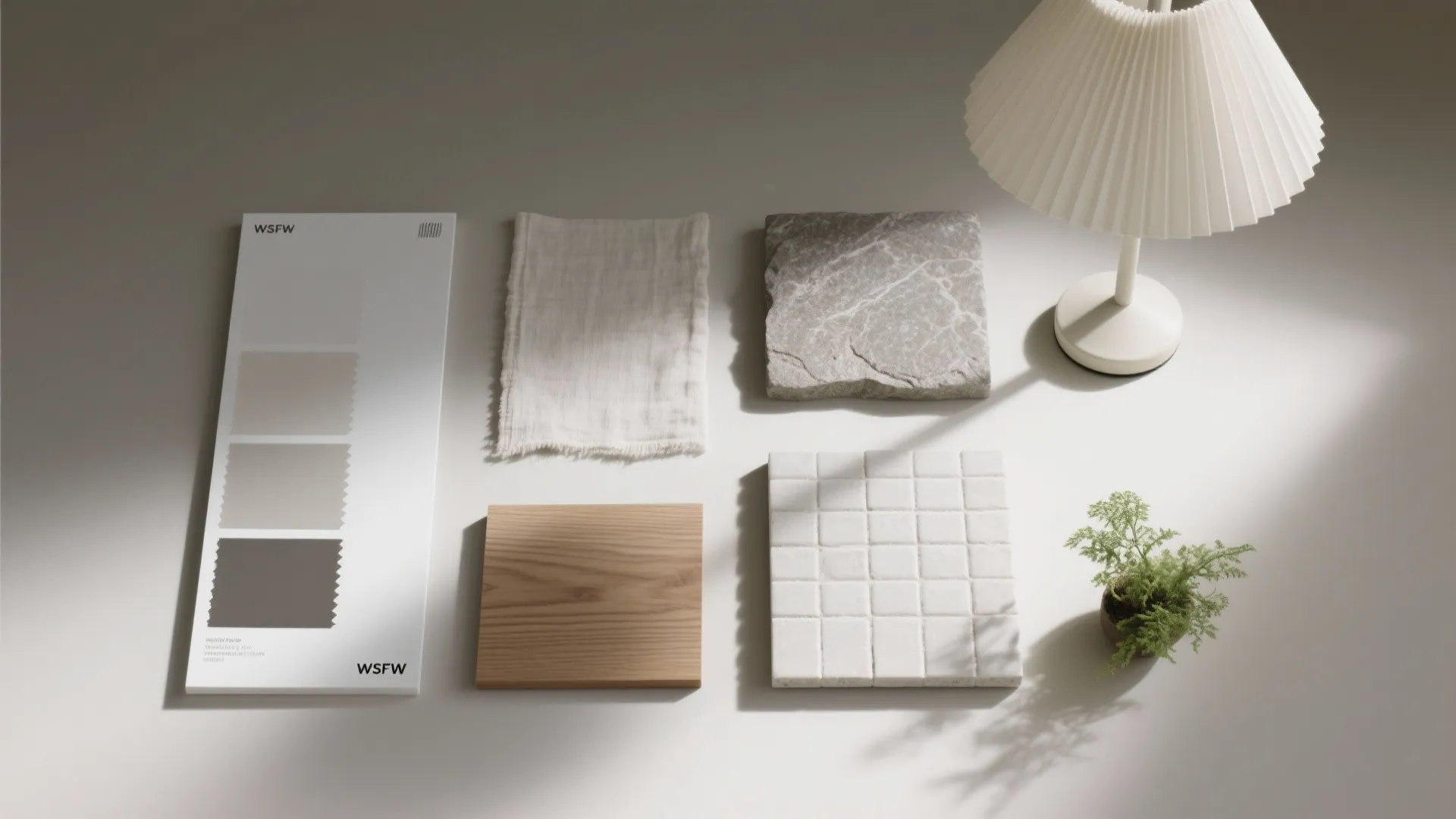 色と素材は“3色＋1素材”：白・グレージュ・木目＋石かタイルで温度調整（日式風格）