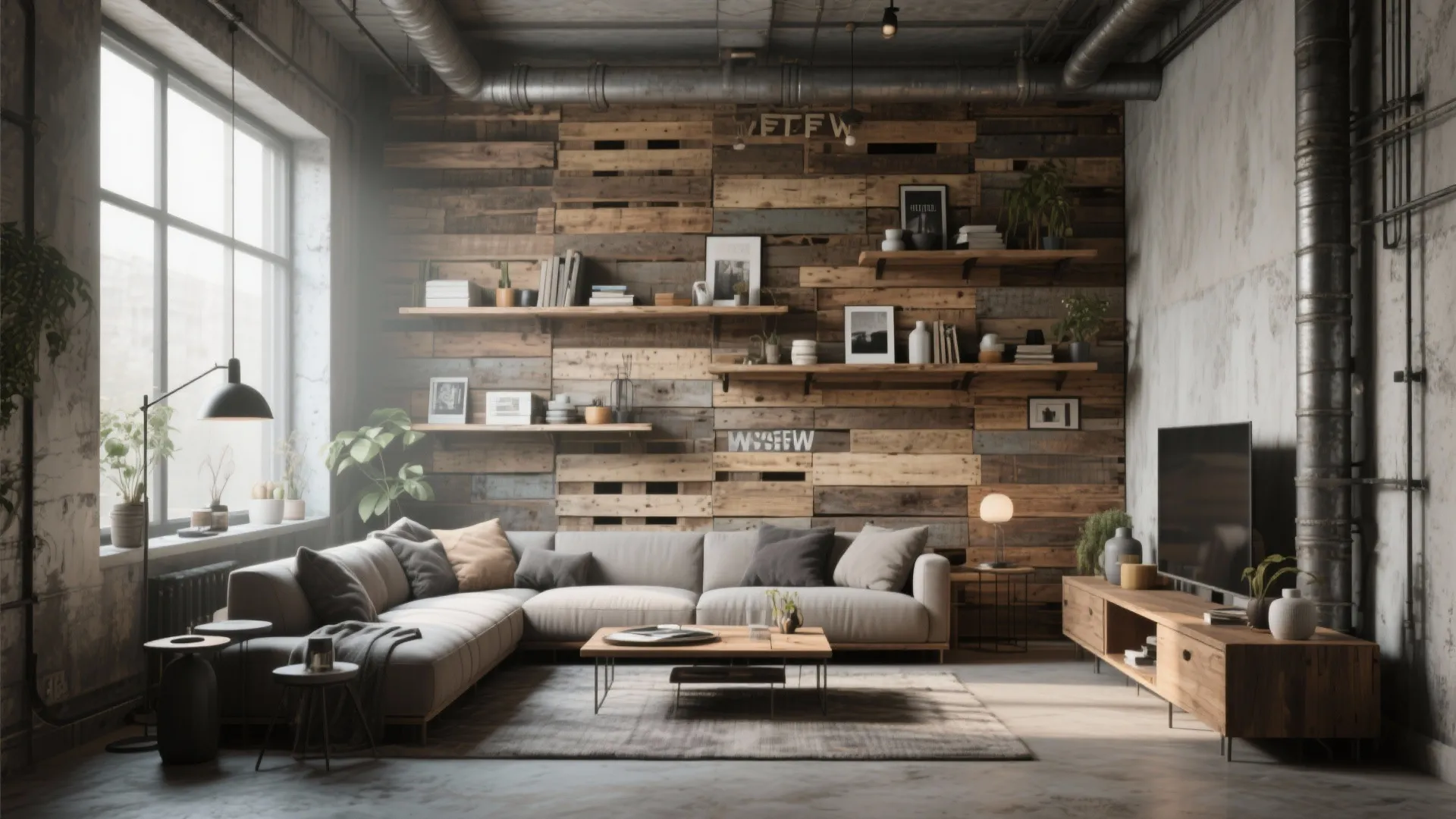 4. Floating Shelves Built into the Pallet Wall