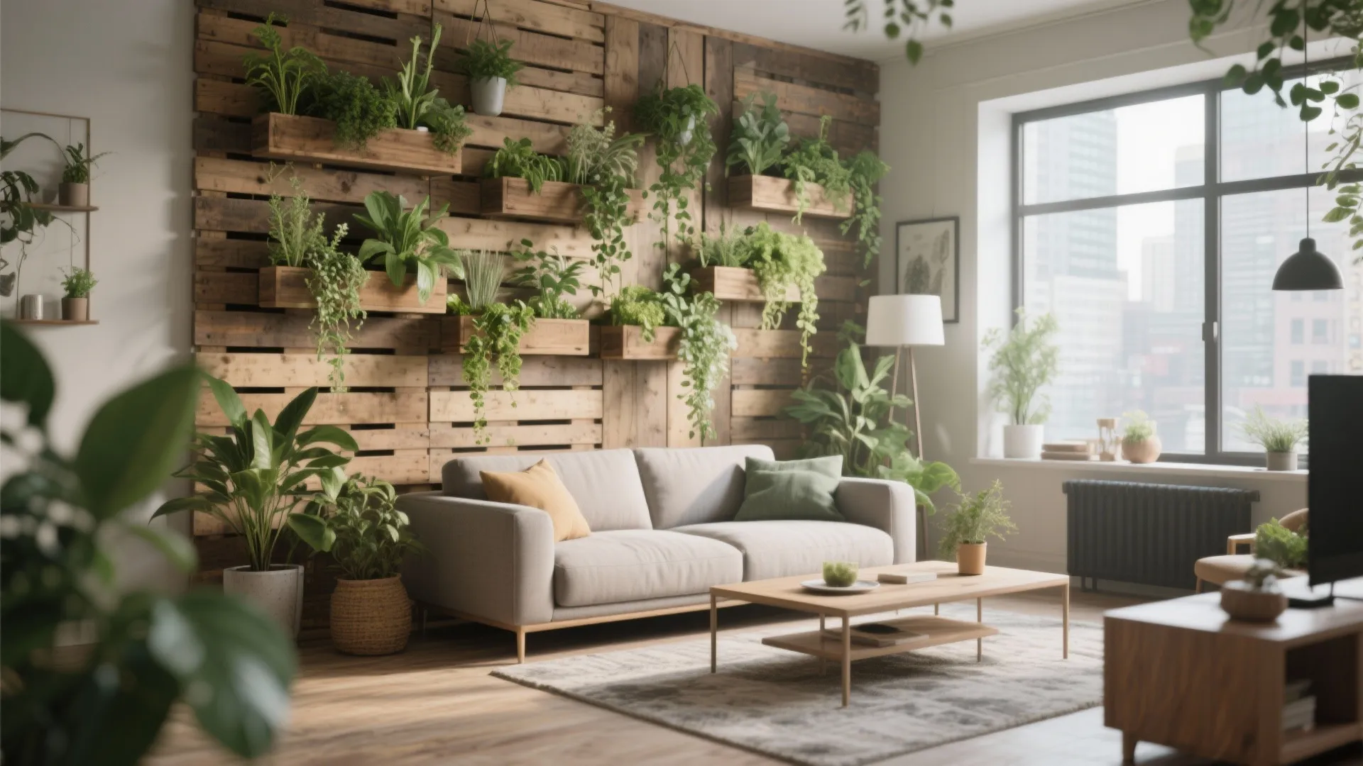 9. Pallet Wall with Greenery Integration
