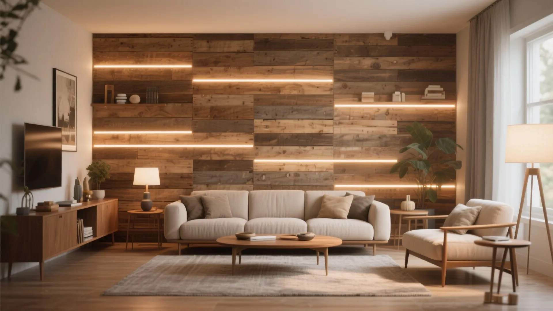 6. Pallet Wall with Built-in Lighting