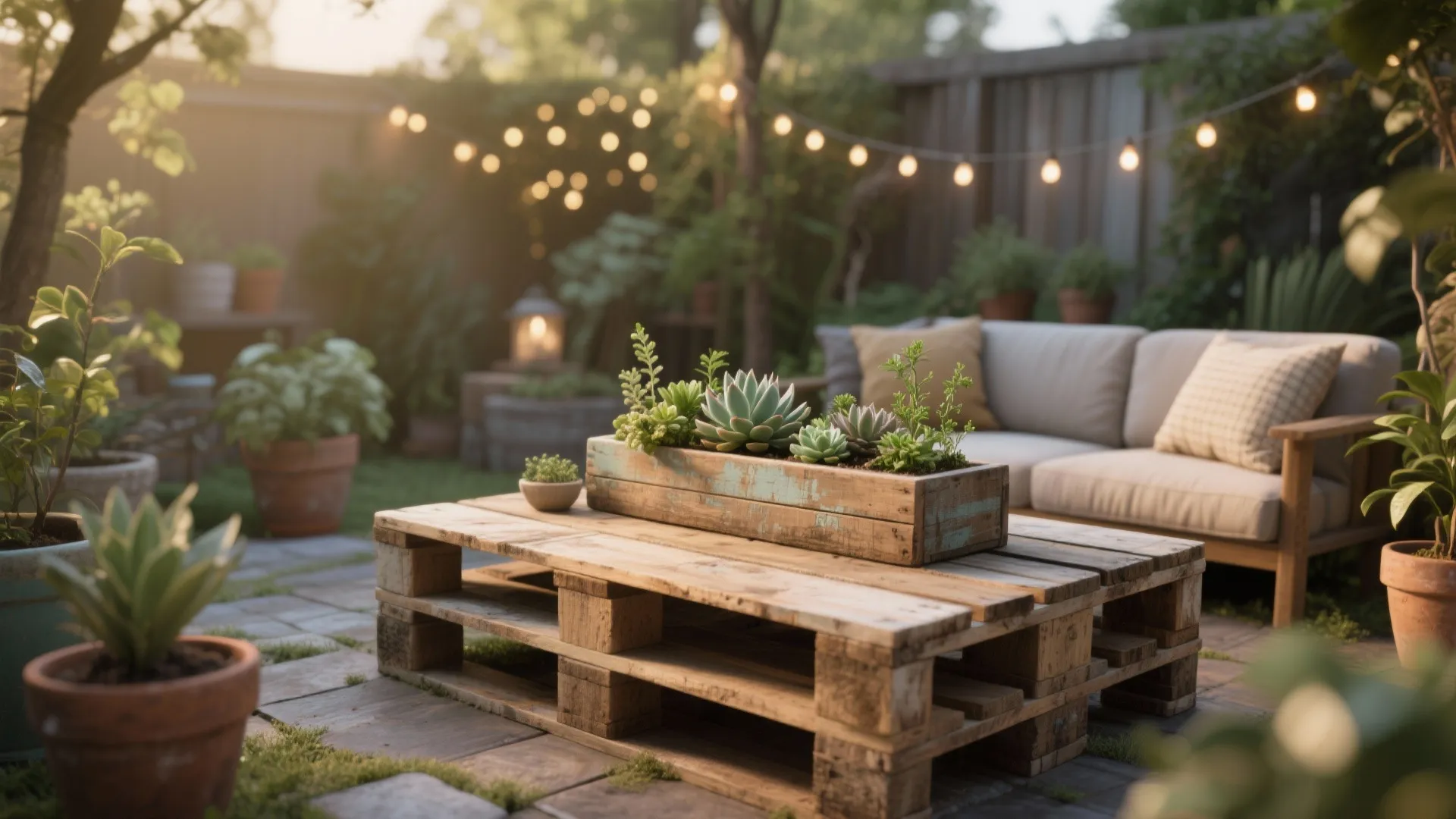 4. Pallet Coffee Table with Built-In Planter