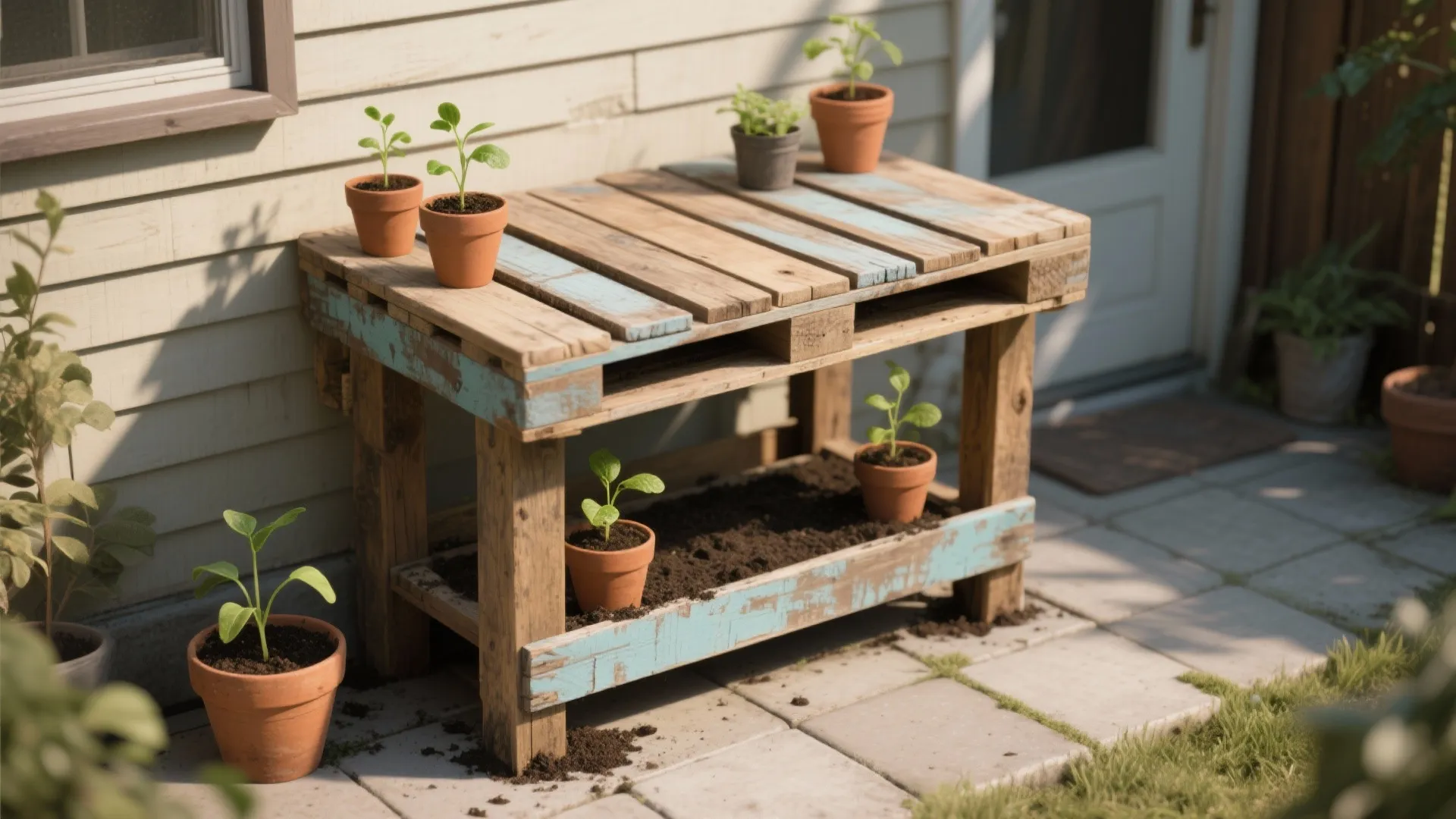 1. Upcycled Pallet Potting Table