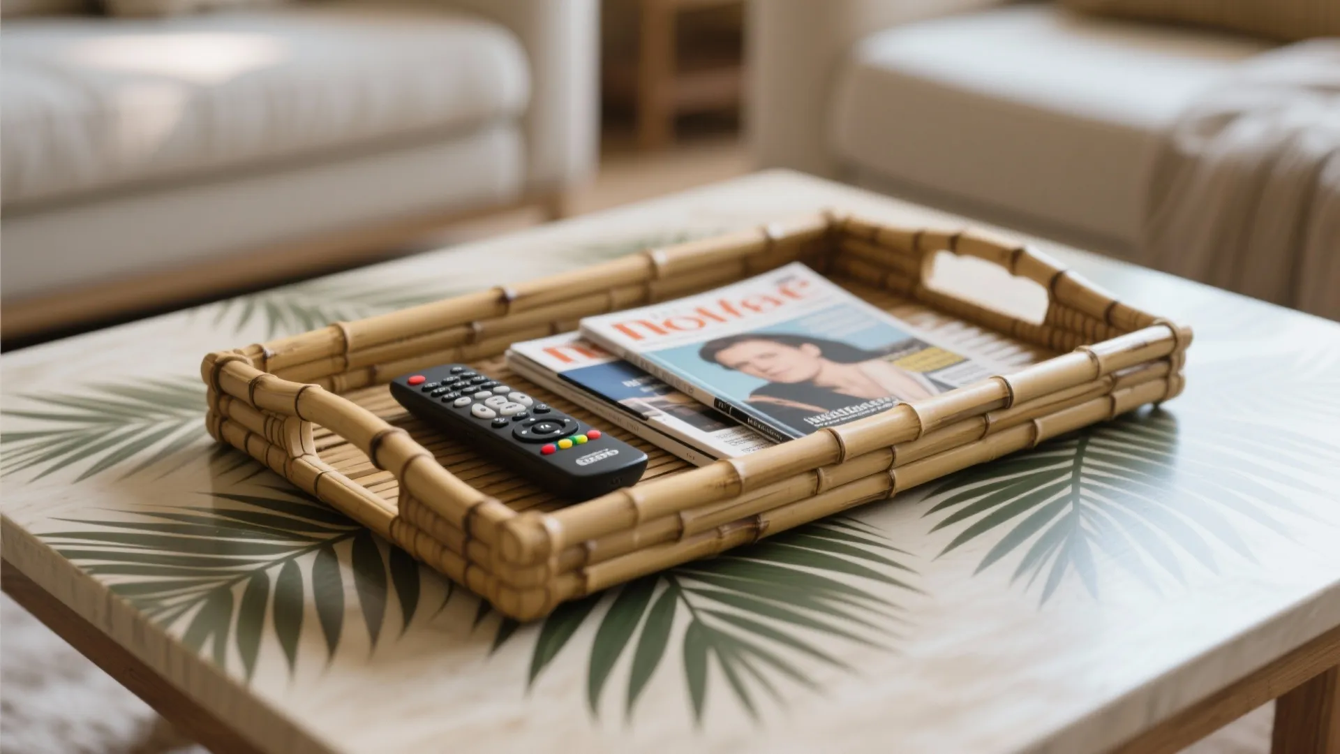9. Palm-Themed Coffee Table Tray