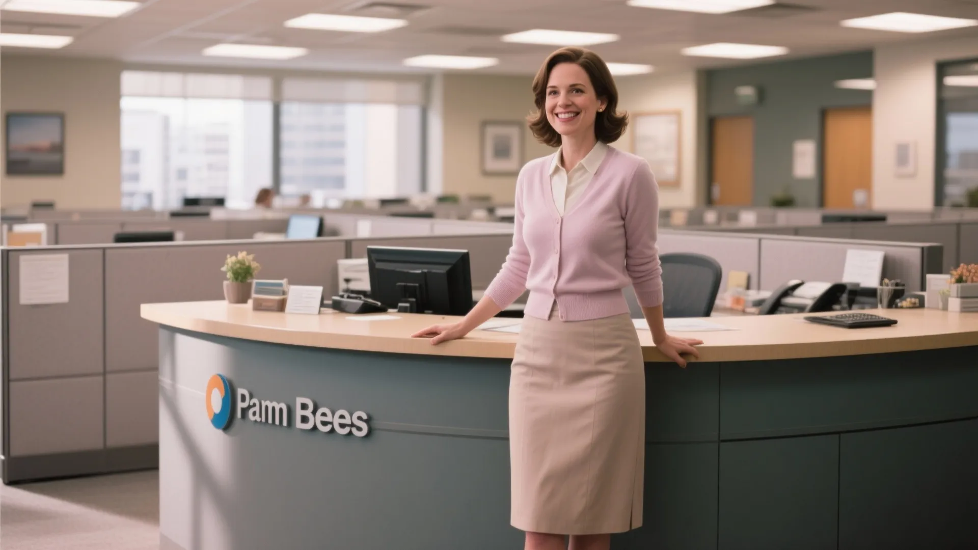 4. Pam Beesly Reception Desk Look