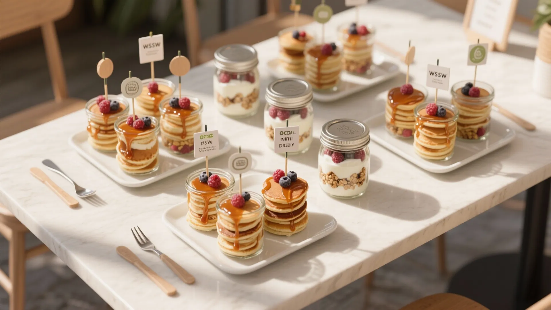 5. Sweet Mini Pancake Skewers or Yogurt Parfait Bar