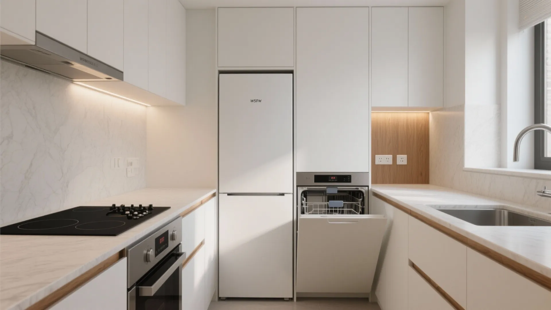 Integrated appliances and handle-less cabinetry