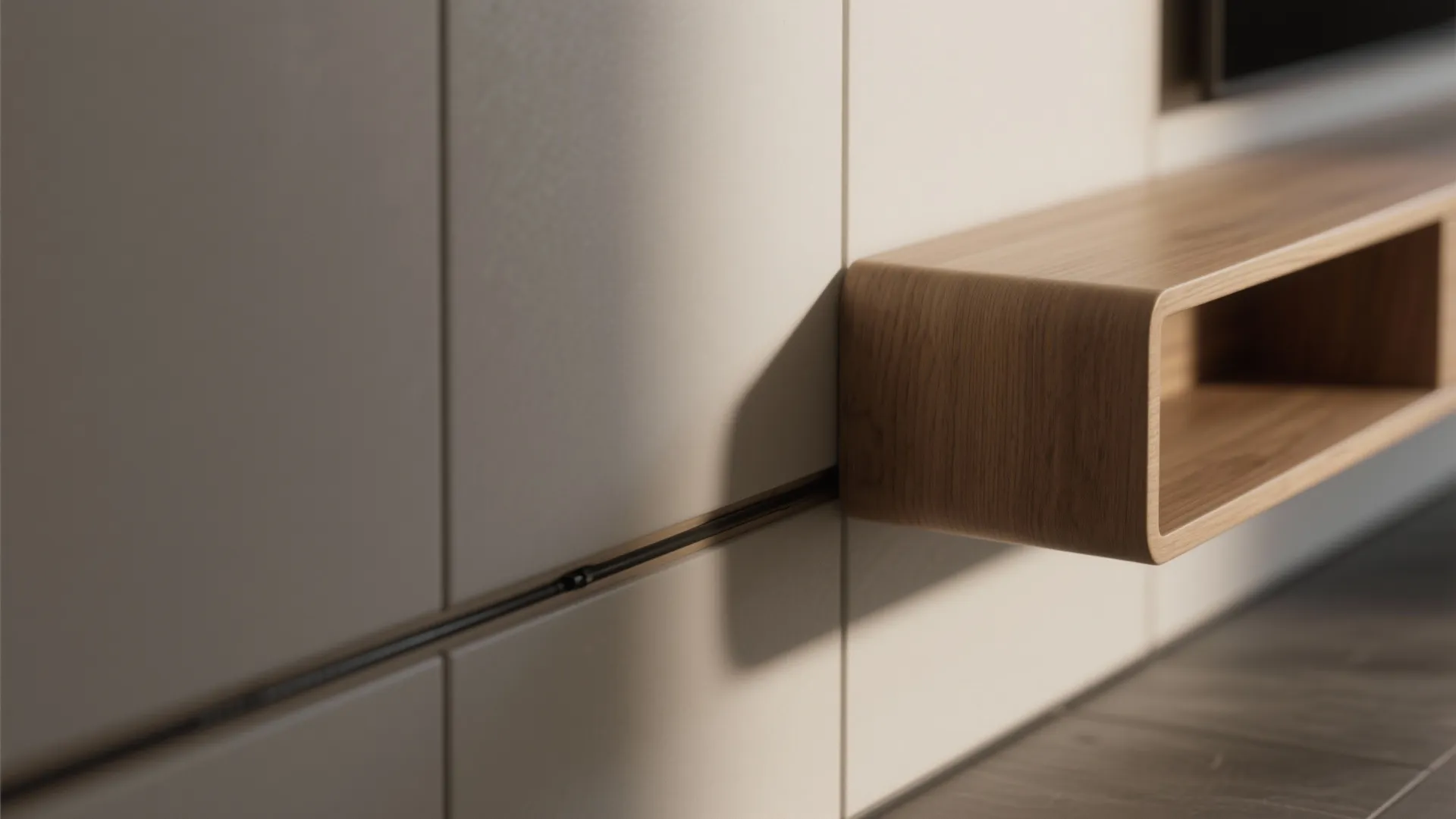 Minimal floating wall with hidden storage