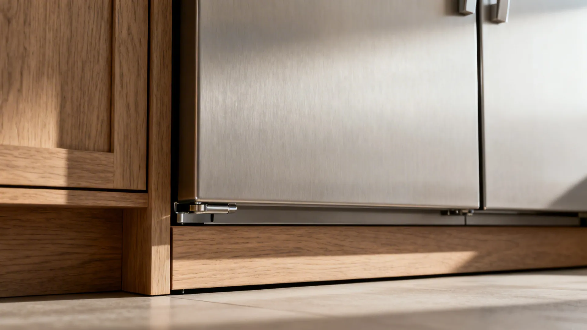 Macro of a panel-ready counter-depth fridge perfectly flush with cabinetry.