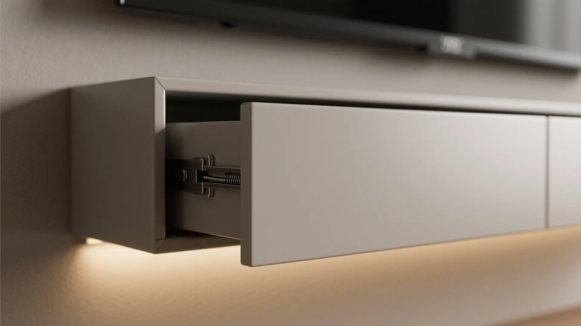 Minimal wall-mounted panel with hidden storage