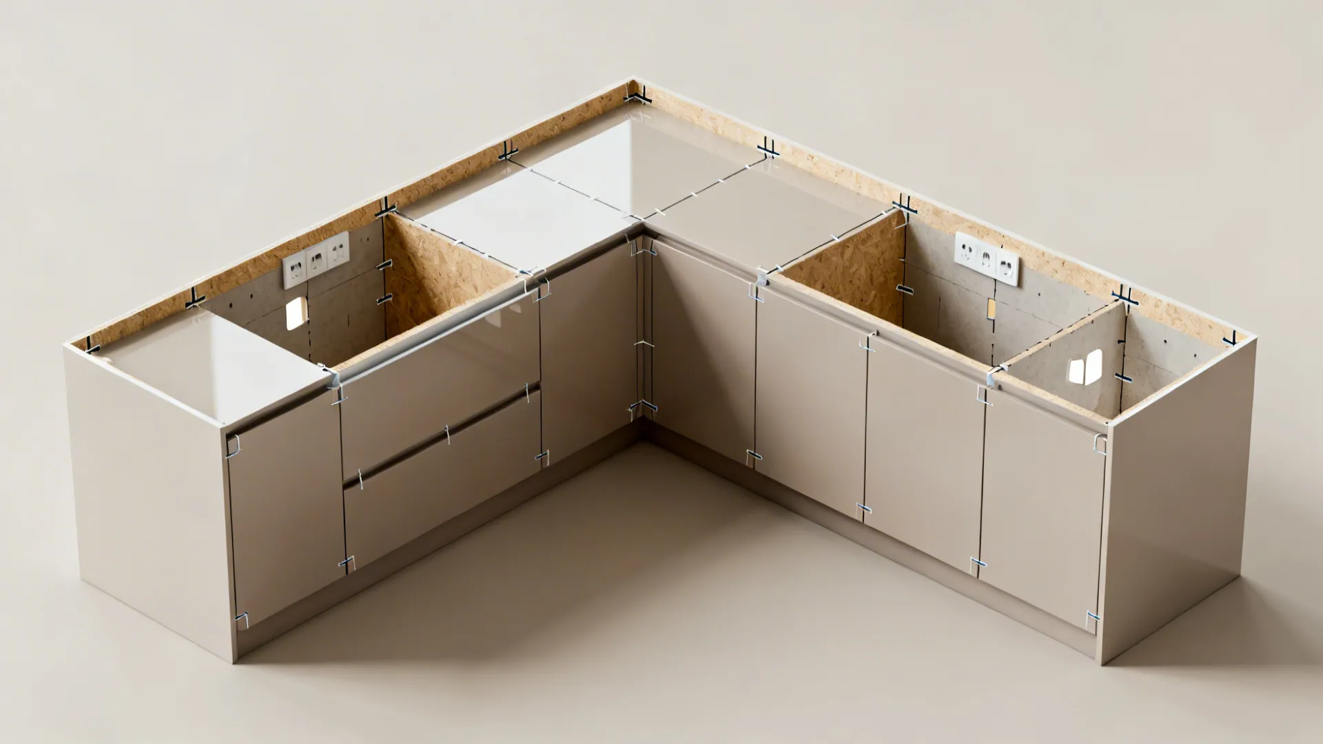 Top-down layout showing large-format panel seams and outlet cutouts.