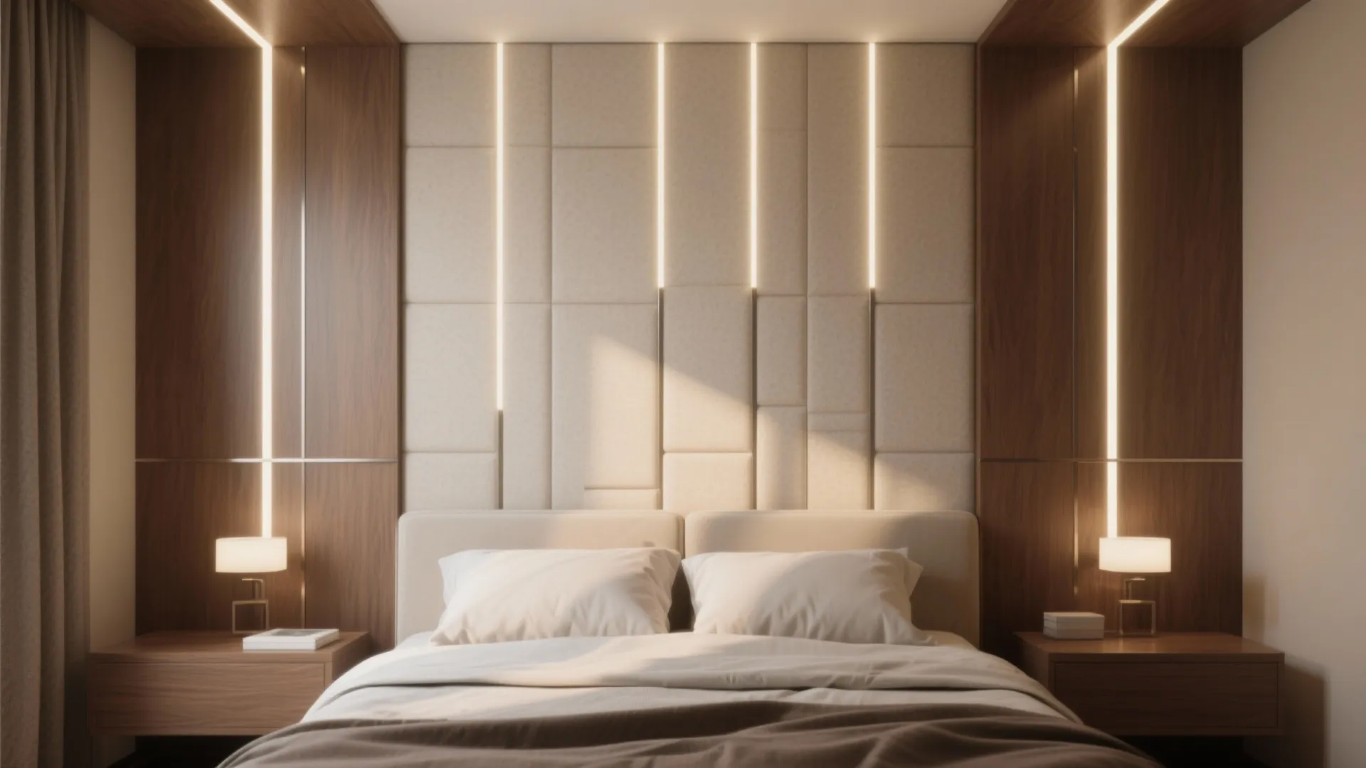 Textured Panel Wall with Integrated Light Lines